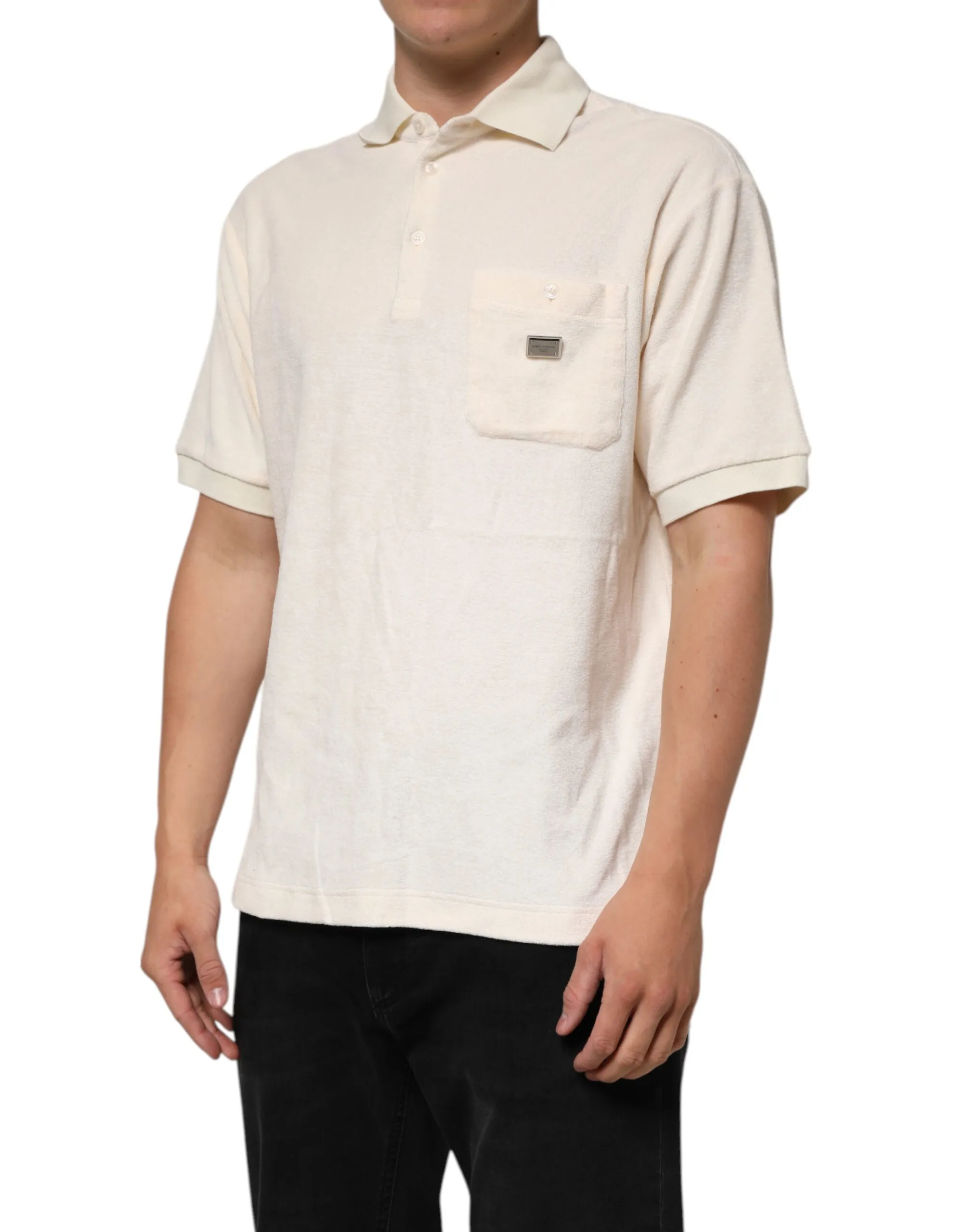 Ivory Cotton Terry Logo Pocket Polo Men's T-shirt - Dolce & Gabbana - Modalova