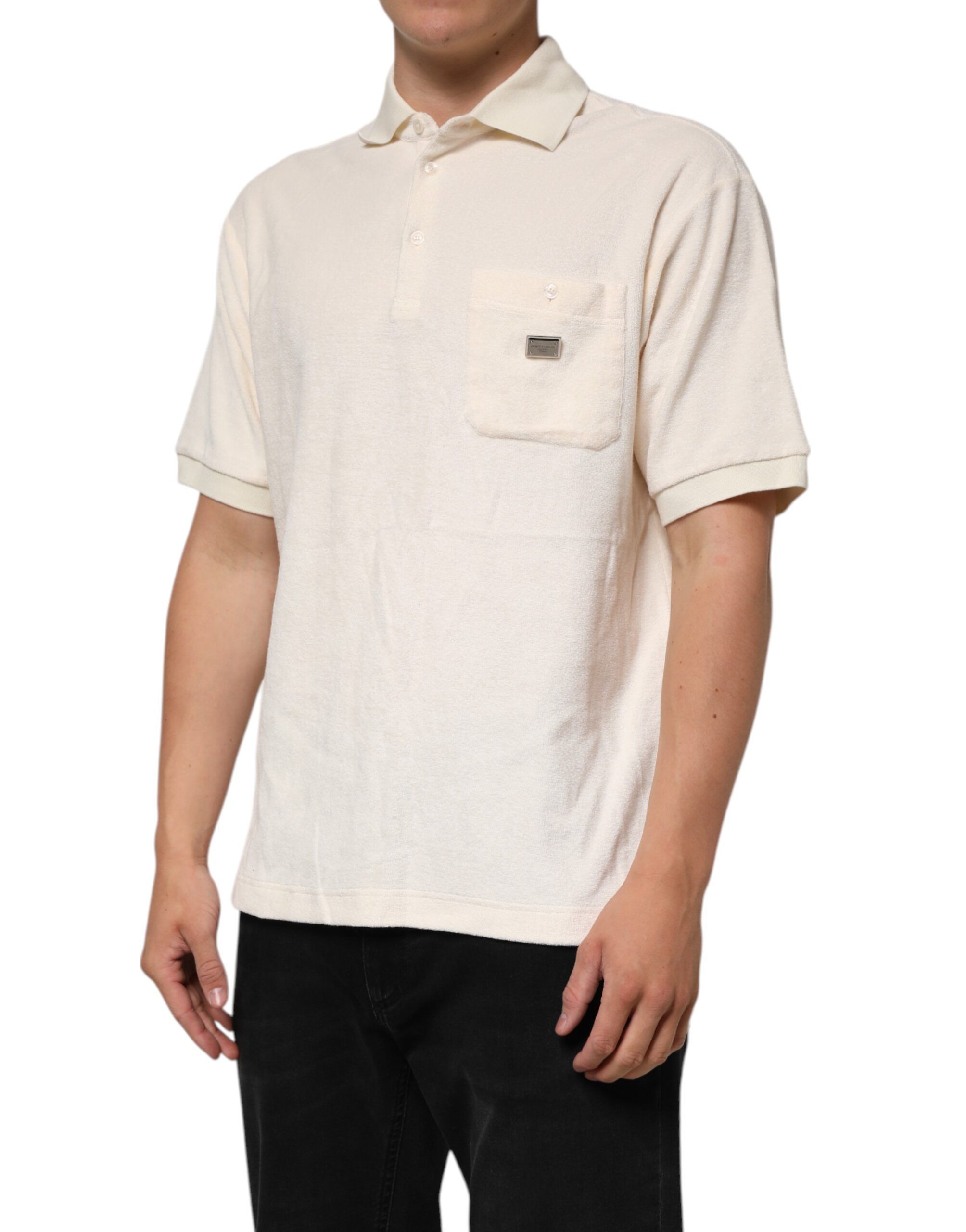 Ivory Cotton Terry Logo Pocket Polo Men's T-shirt - Dolce & Gabbana - Modalova