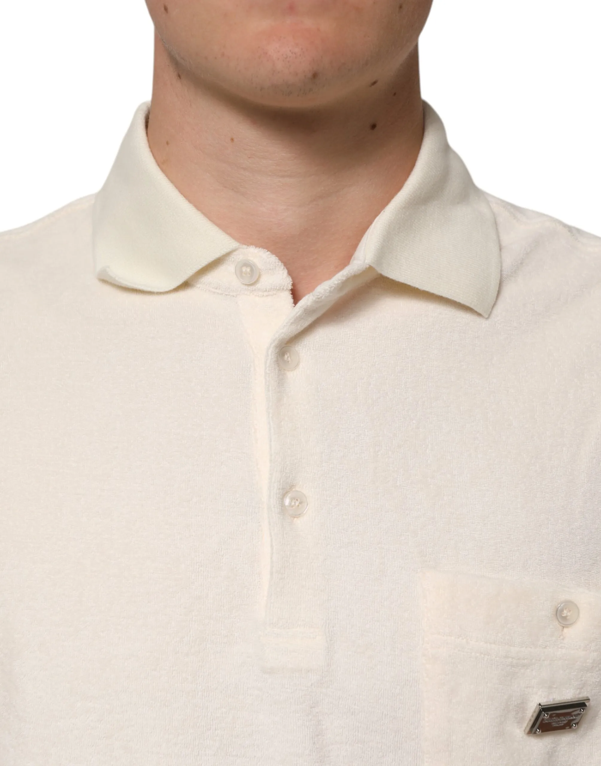 Ivory Cotton Terry Logo Pocket Polo Men's T-shirt - Dolce & Gabbana - Modalova