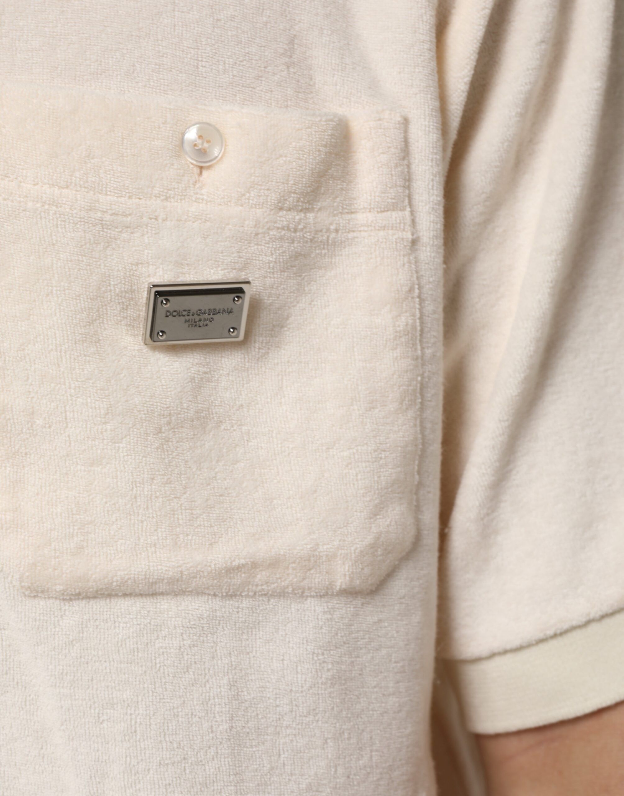 Ivory Cotton Terry Logo Pocket Polo Men's T-shirt - Dolce & Gabbana - Modalova