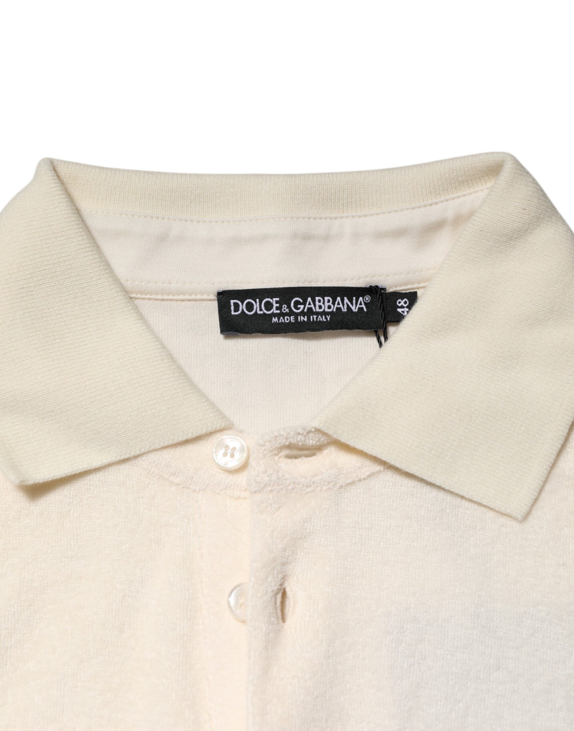 Ivory Cotton Terry Logo Pocket Polo Men's T-shirt - Dolce & Gabbana - Modalova
