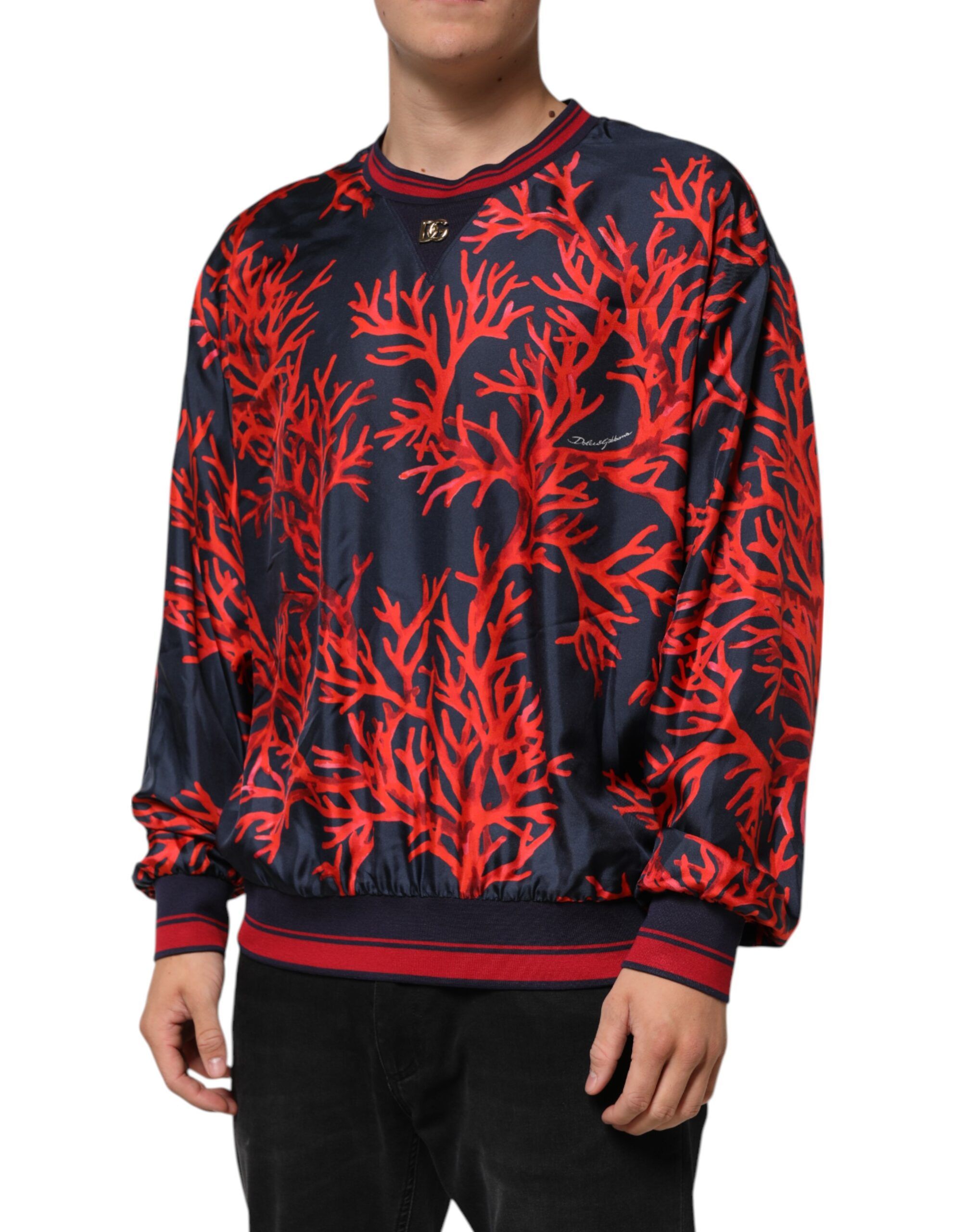 Silk Navy Coral Print Pullover Men's Sweater - Dolce & Gabbana - Modalova
