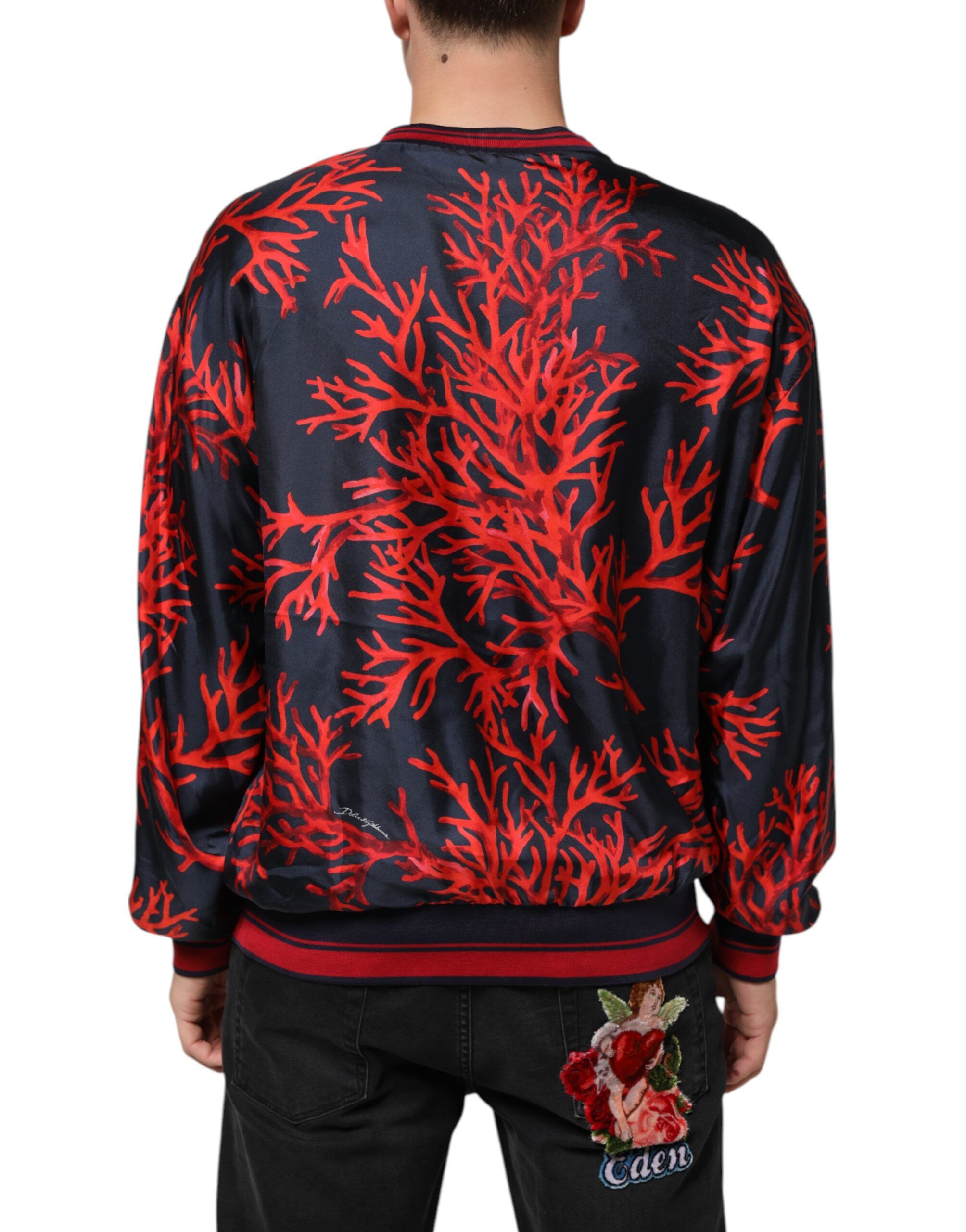 Silk Navy Coral Print Pullover Men's Sweater - Dolce & Gabbana - Modalova