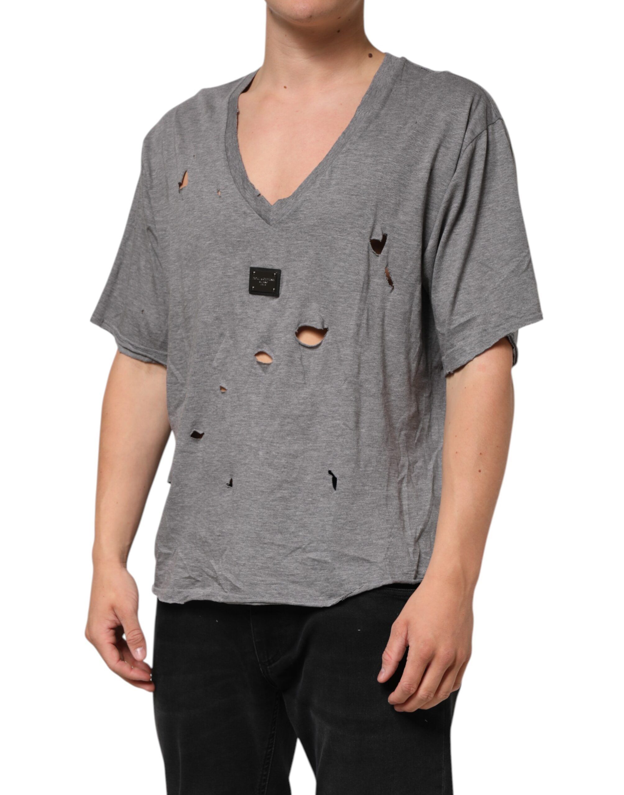 Cotton Tattered Logo Patch Men Men's T-shirt - Dolce & Gabbana - Modalova