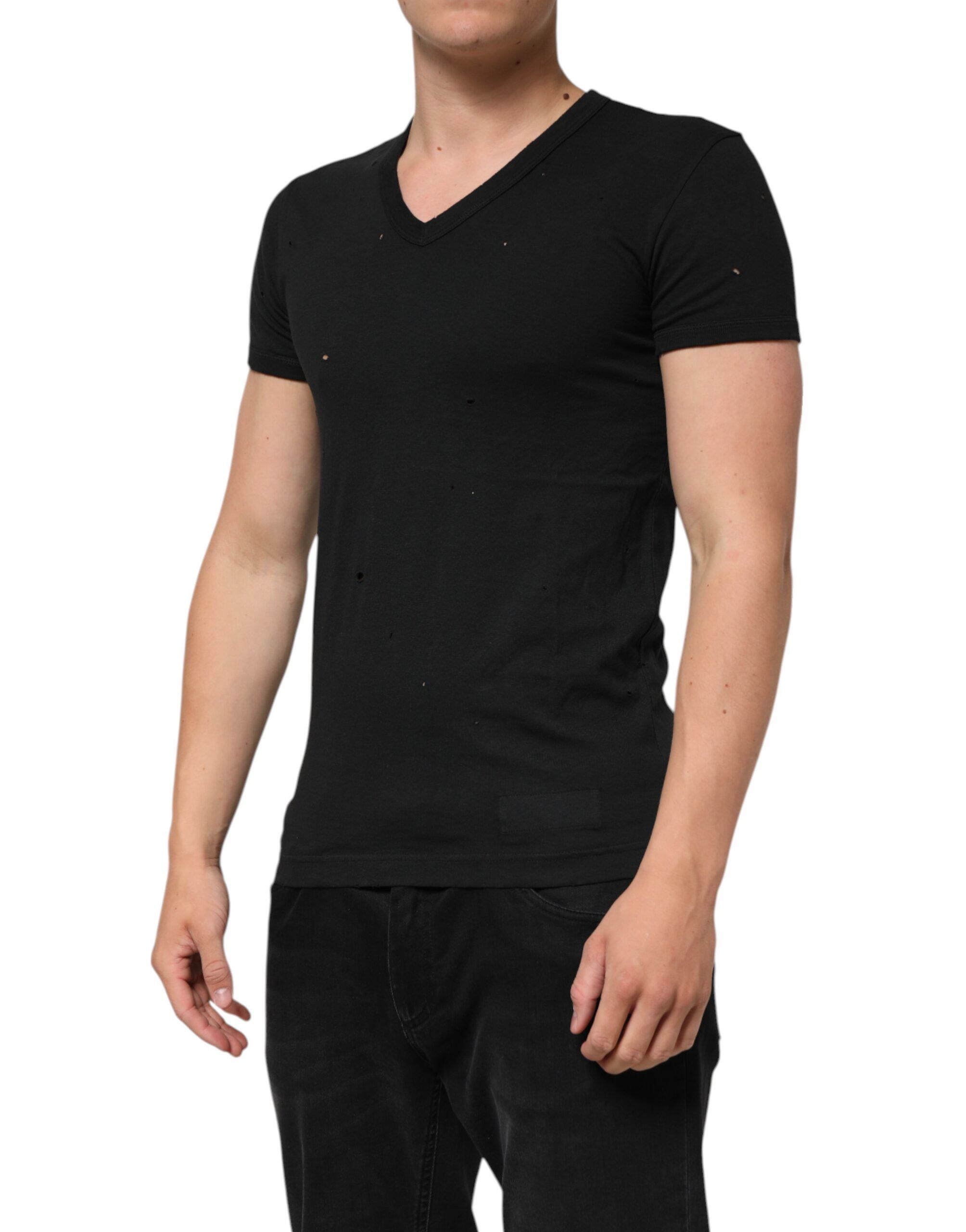 Cotton Tattered Logo V-Neck Men Men's T-shirt - Dolce & Gabbana - Modalova