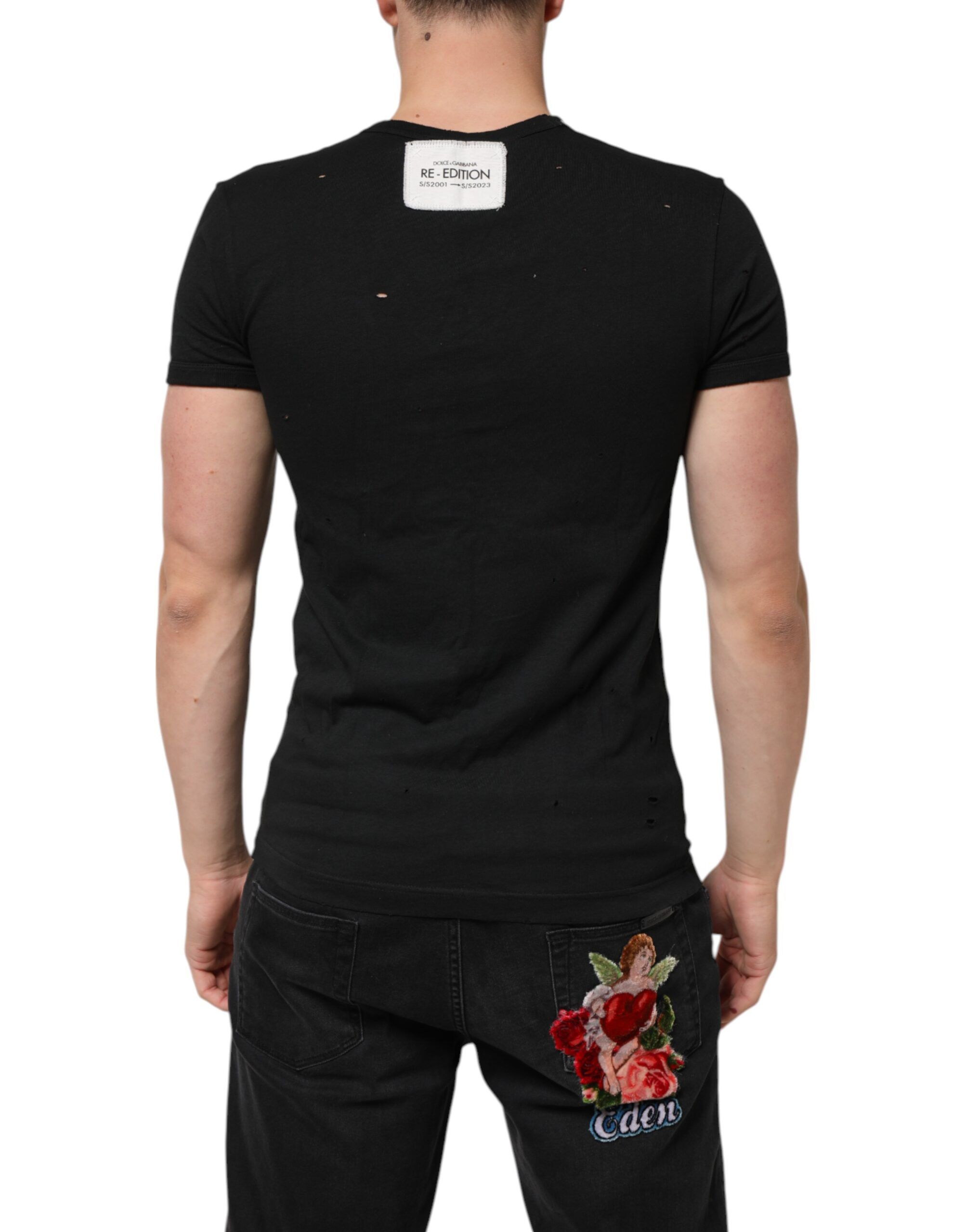 Cotton Tattered Logo V-Neck Men Men's T-shirt - Dolce & Gabbana - Modalova