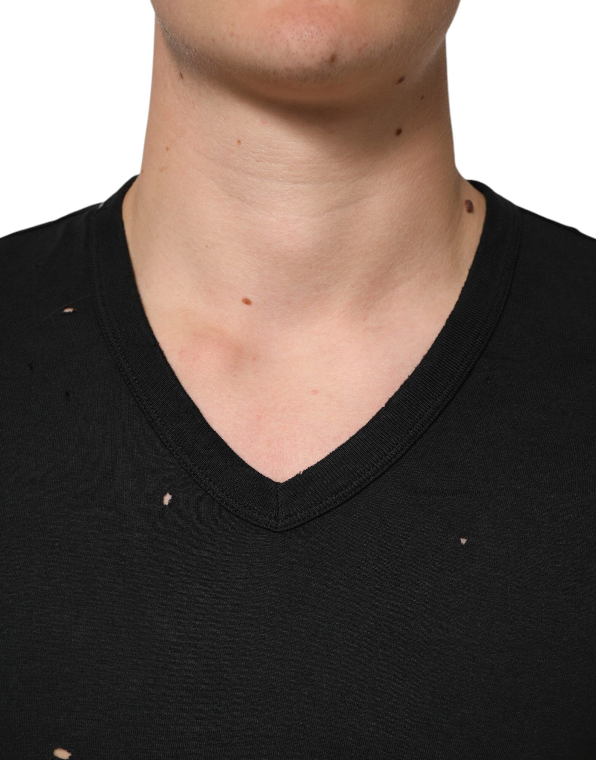 Cotton Tattered Logo V-Neck Men Men's T-shirt - Dolce & Gabbana - Modalova