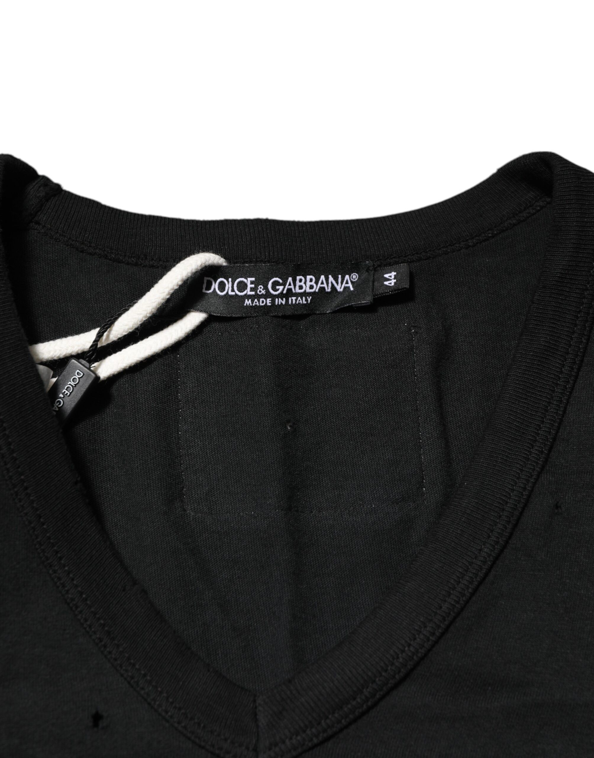 Cotton Tattered Logo V-Neck Men Men's T-shirt - Dolce & Gabbana - Modalova