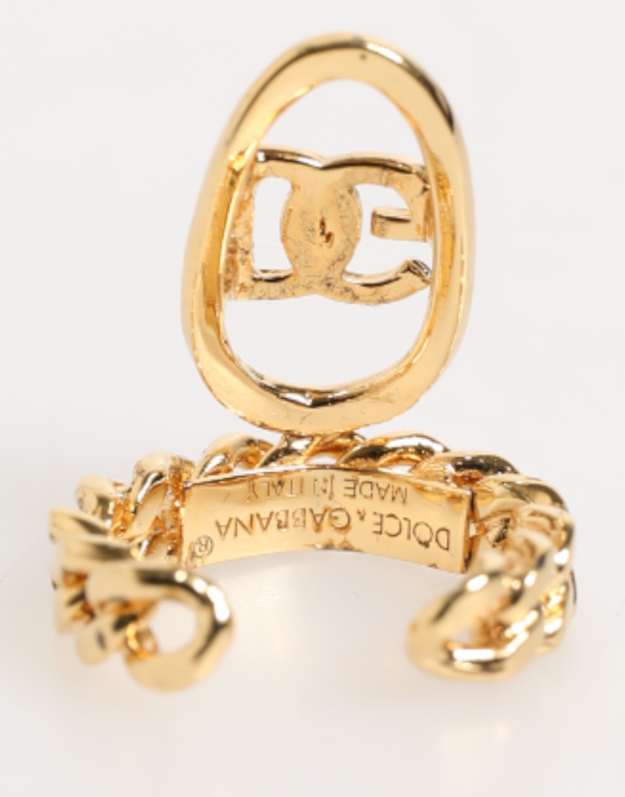 Tone Brass Oval DG Logo Chain Adjustable Men's Ring - Dolce & Gabbana - Modalova