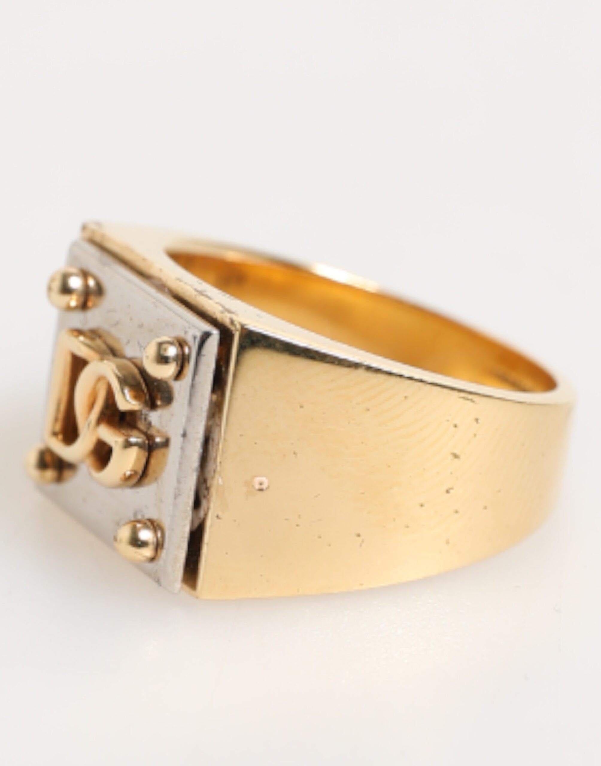 Gold Tone Brass Signet Square DG Logo Plaque Men Men's Ring (Pre-Owned) - Dolce & Gabbana - Modalova