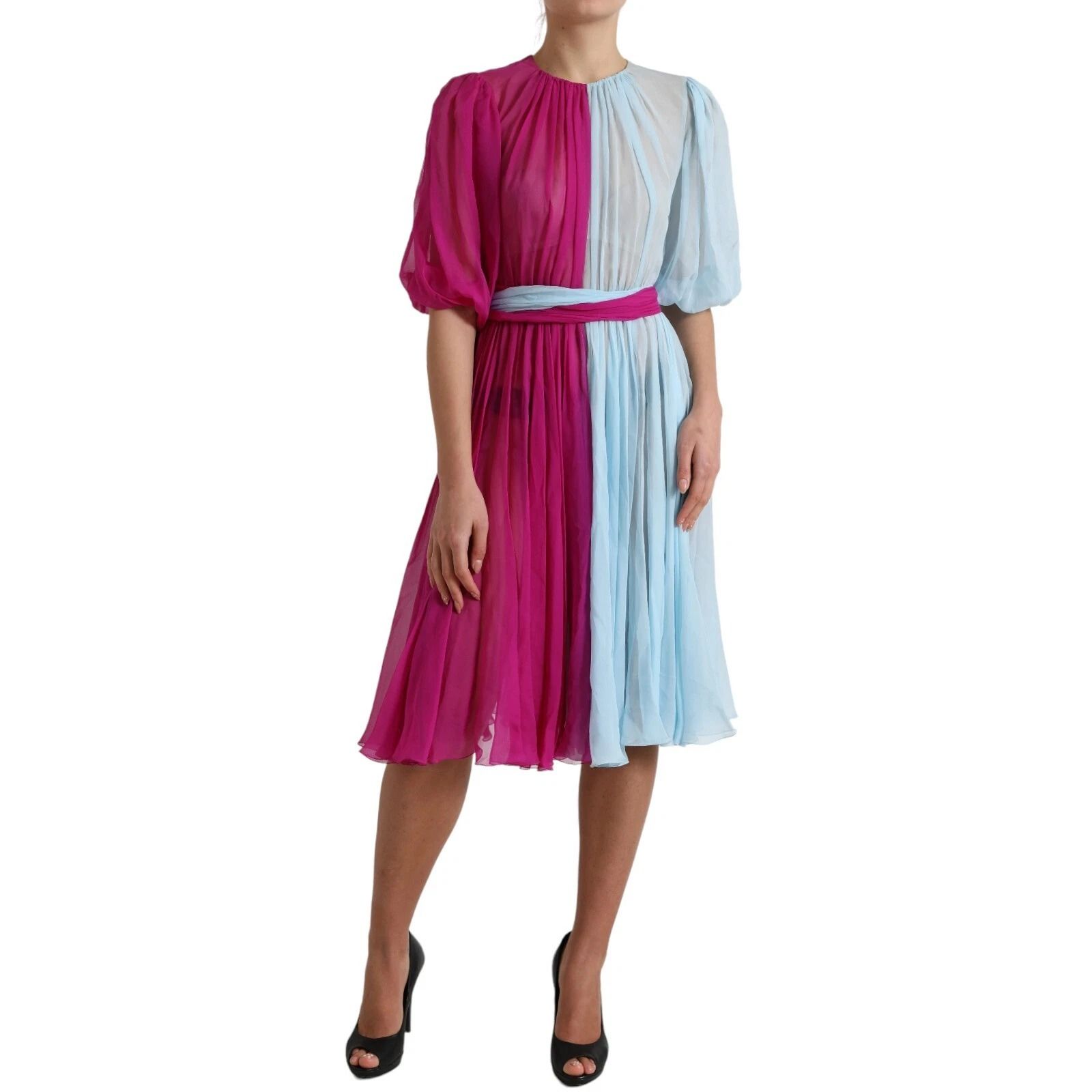 Light Blue Silk Two Tone Midi Women's Dress - Dolce & Gabbana - Modalova