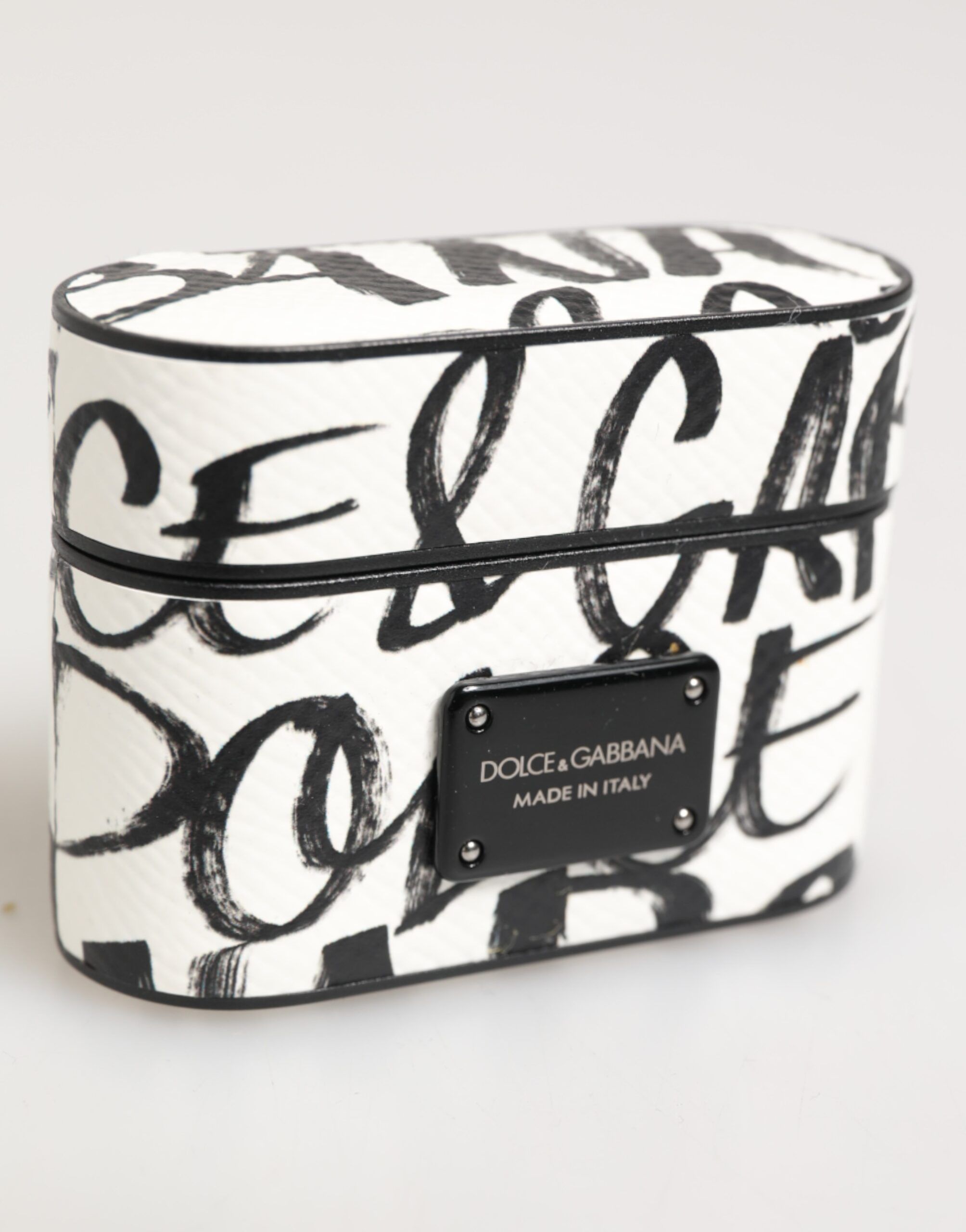 Black Leather Monogram Print Logo Holder Airpods Case - Dolce & Gabbana - Modalova