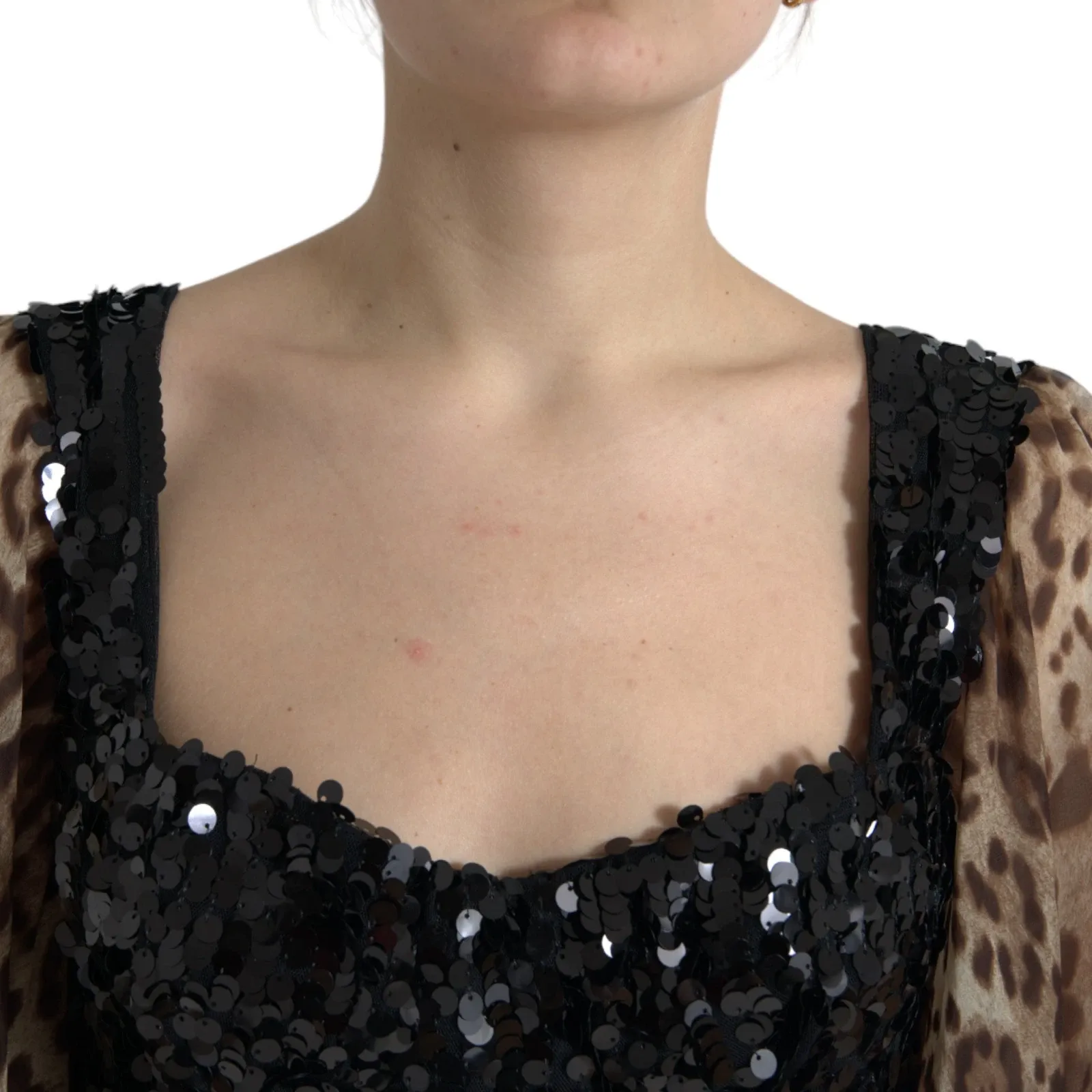 Leopard Print Silk Sequin Ruffle Maxi Women's Dress - Dolce & Gabbana - Modalova