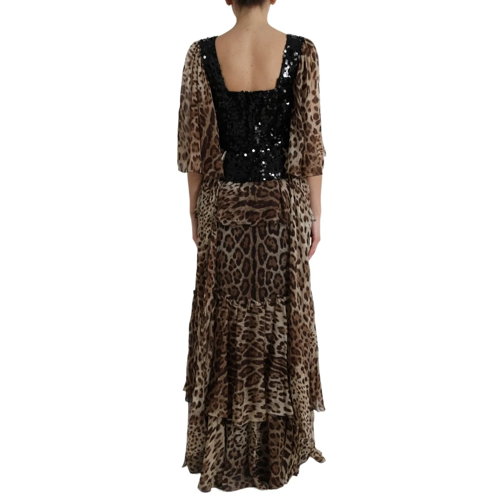 Leopard Print Silk Sequin Ruffle Maxi Women's Dress - Dolce & Gabbana - Modalova