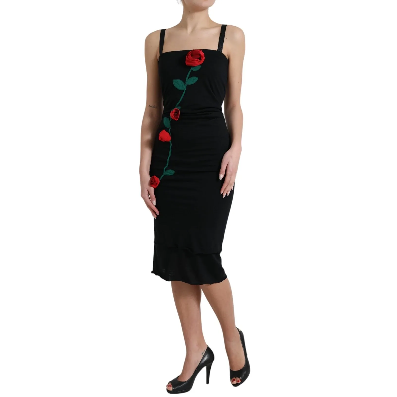 Wool Sleeveless Rose Applique Women's Dress - Dolce & Gabbana - Modalova