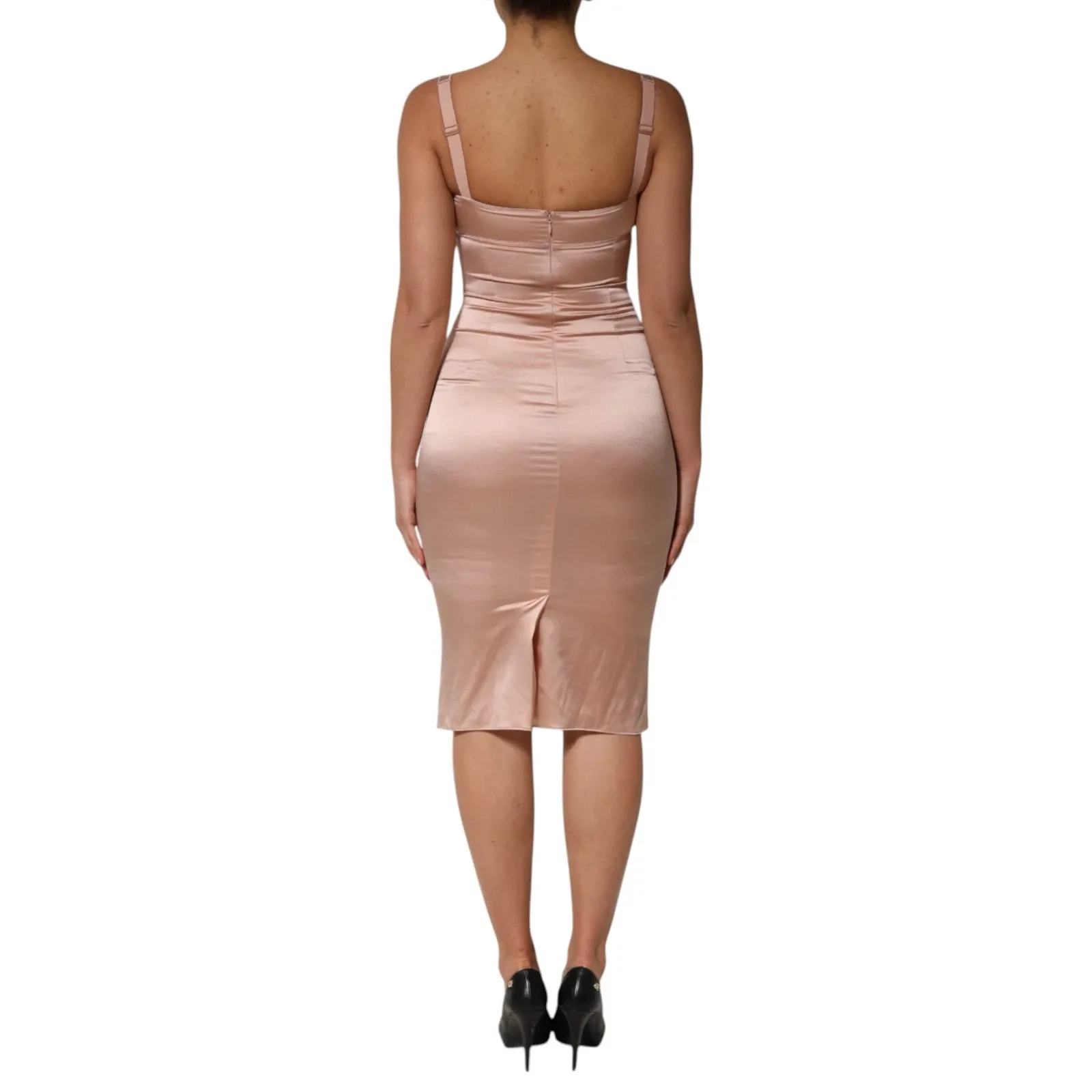Blush Silk Satin Bustier Midi Bodycon Women's Dress - Dolce & Gabbana - Modalova