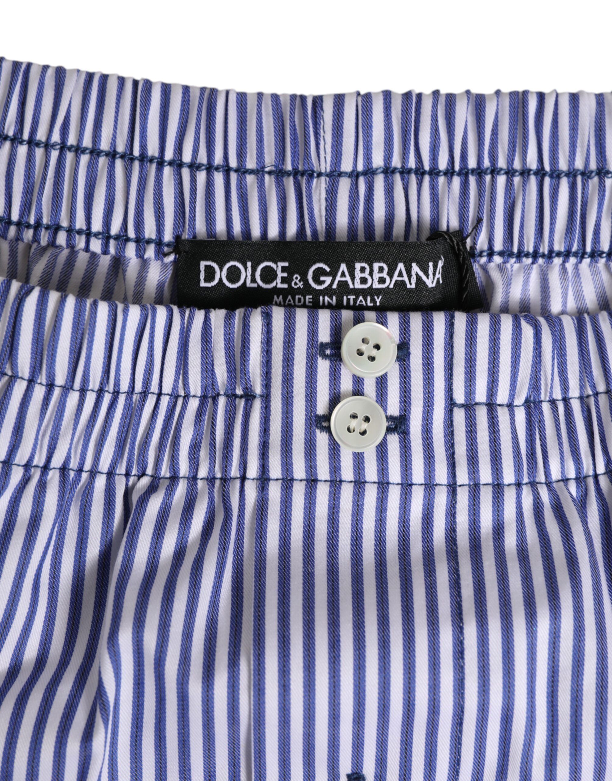Blue White Cotton Striped Button Fly Shorts Men's Swimwear - Dolce & Gabbana - Modalova