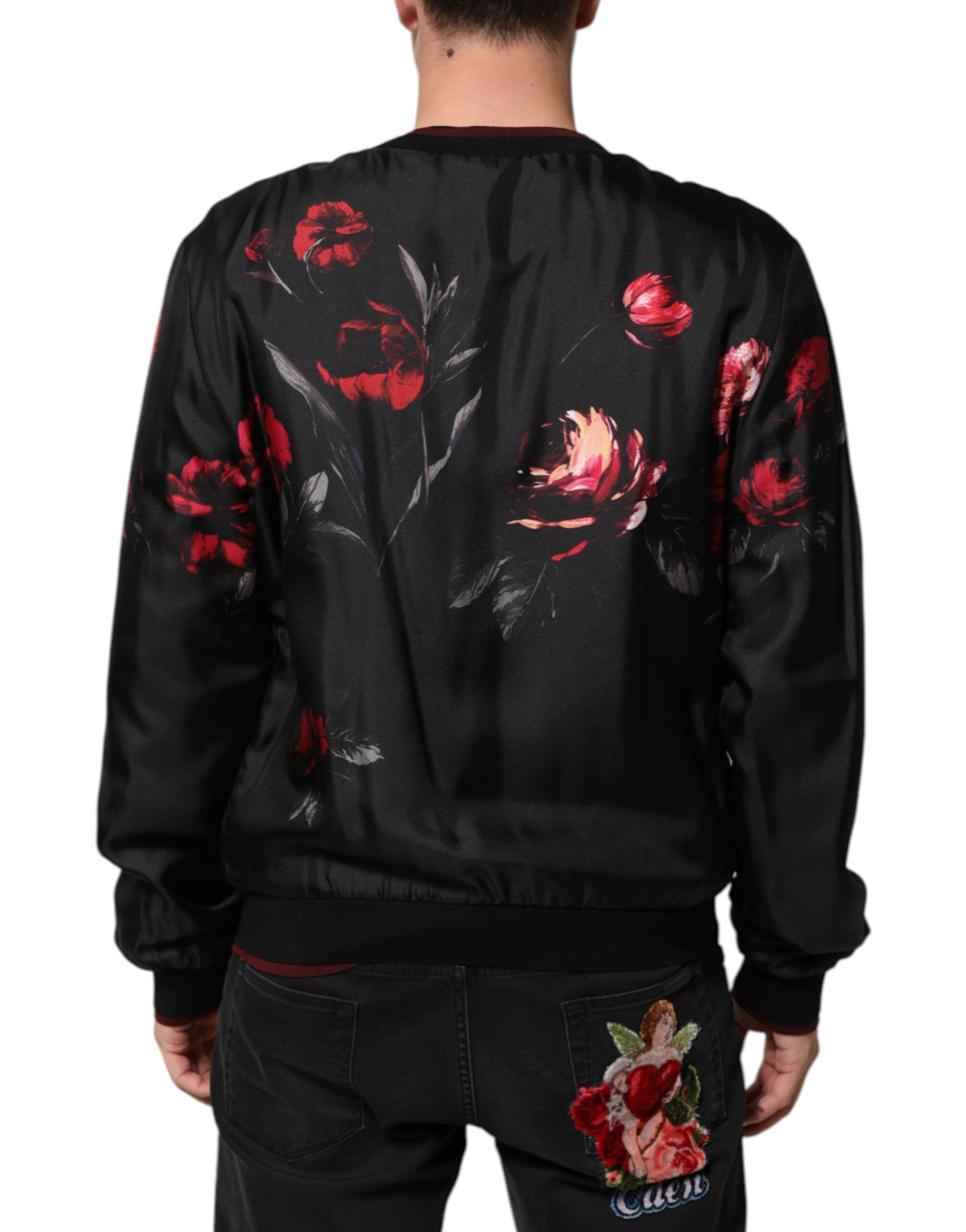 Black Red Floral Silk Bomber Blouson Men's Jacket (Pre-Owned) - Dolce & Gabbana - Modalova