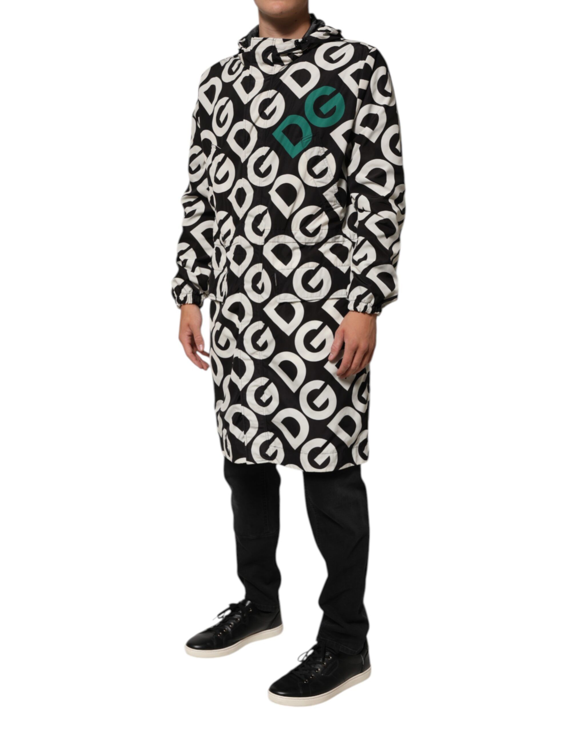 Black White Logo Print Hooded Coat Men Men's Jacket - Dolce & Gabbana - Modalova