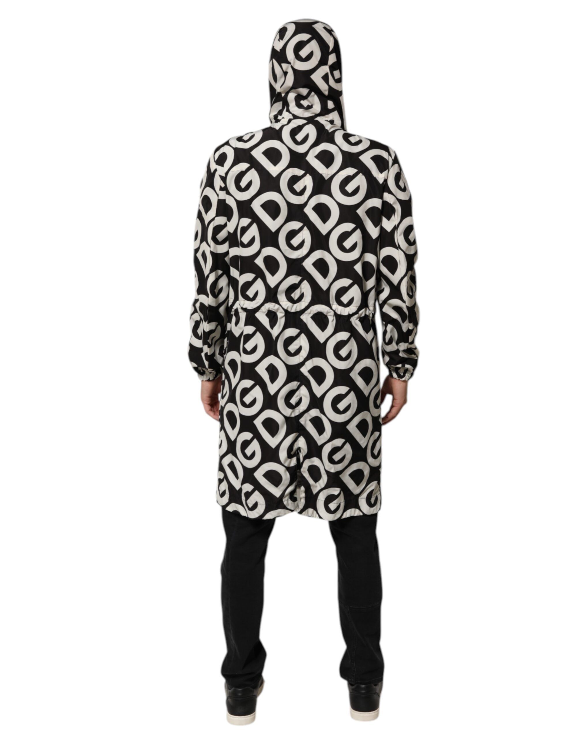 Black White Logo Print Hooded Coat Men Men's Jacket - Dolce & Gabbana - Modalova