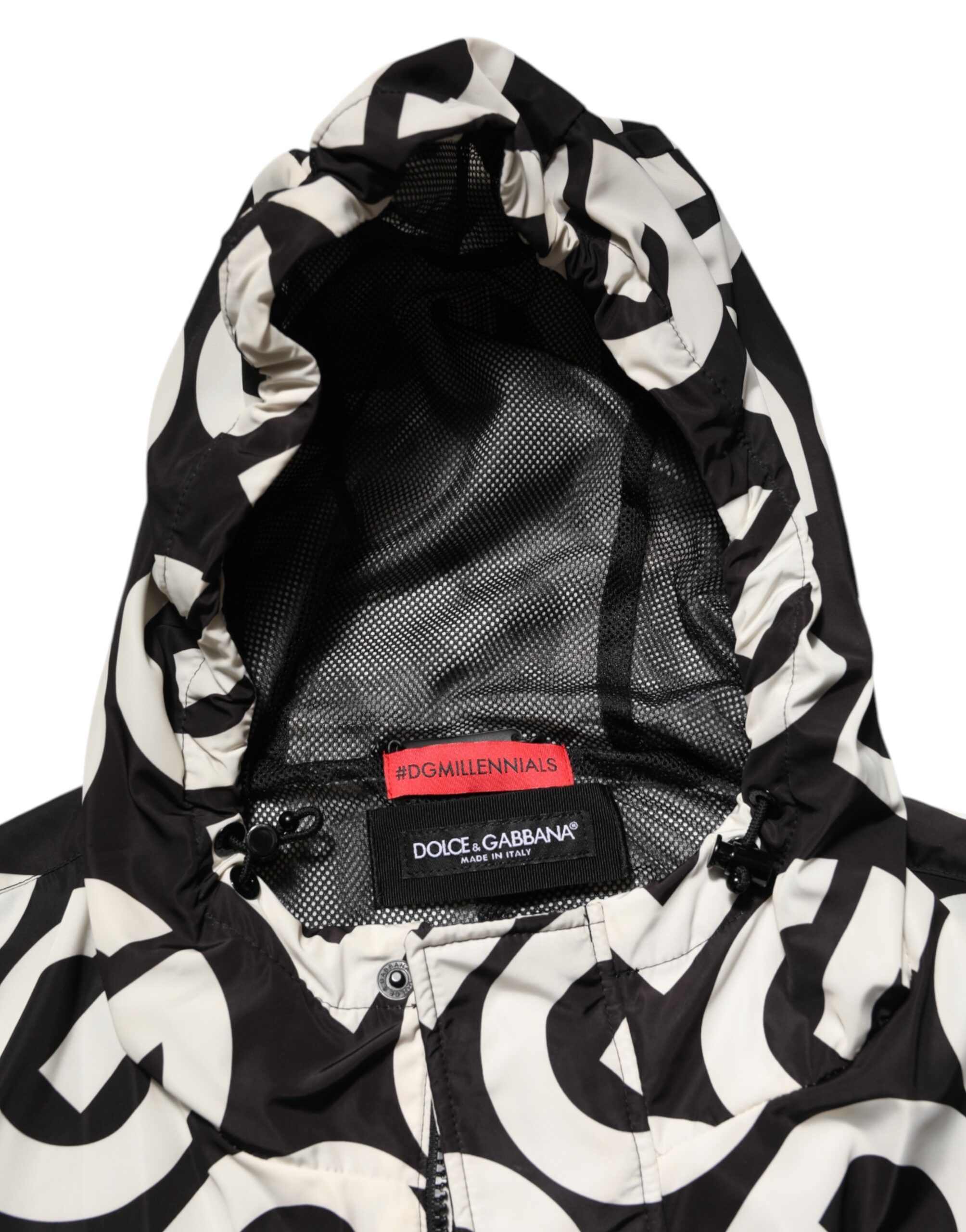 Black White Logo Print Hooded Coat Men Men's Jacket - Dolce & Gabbana - Modalova