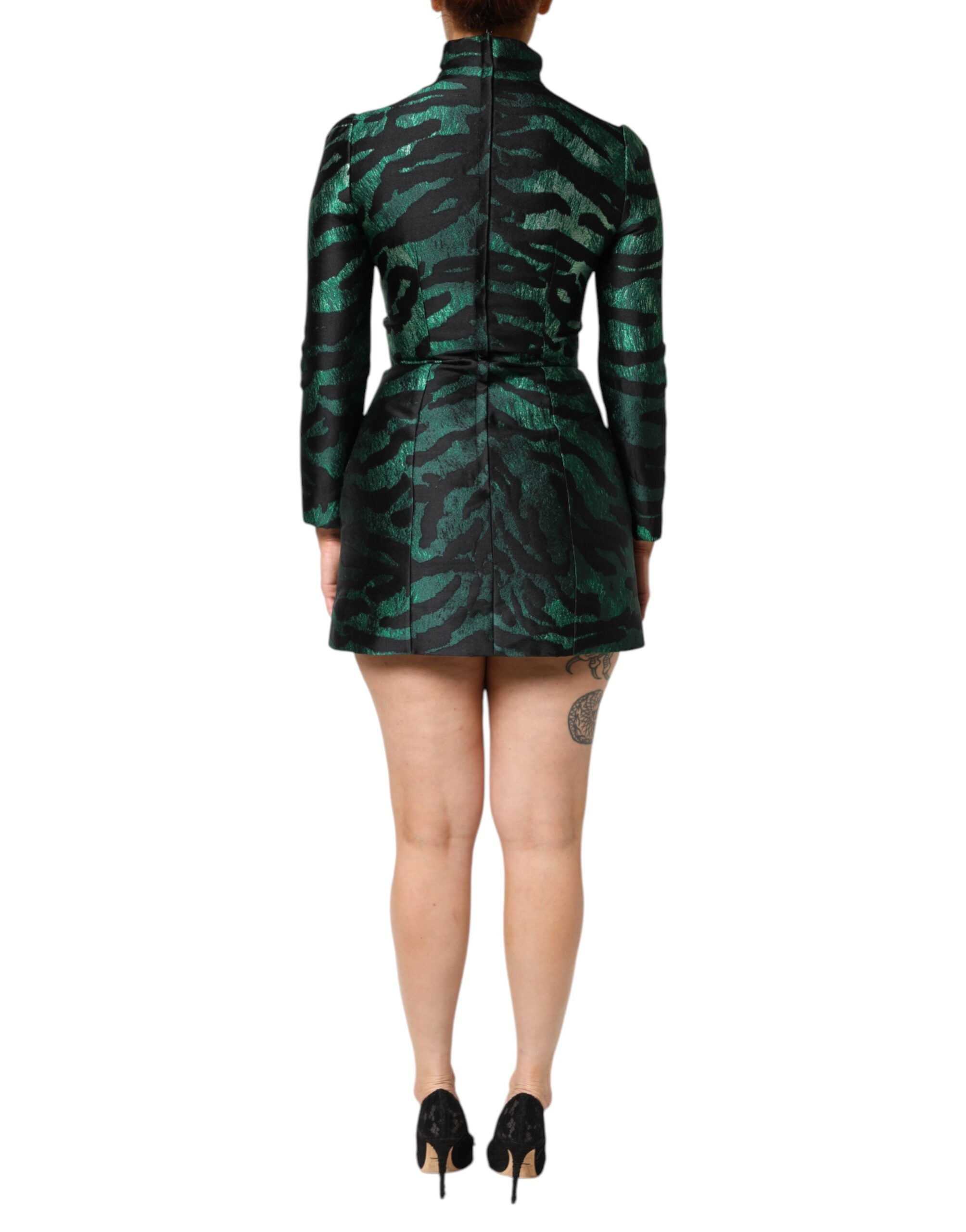 Black Green Metallic Jacquard Mini Long Women's Dress - Dolce & Gabbana - Modalova