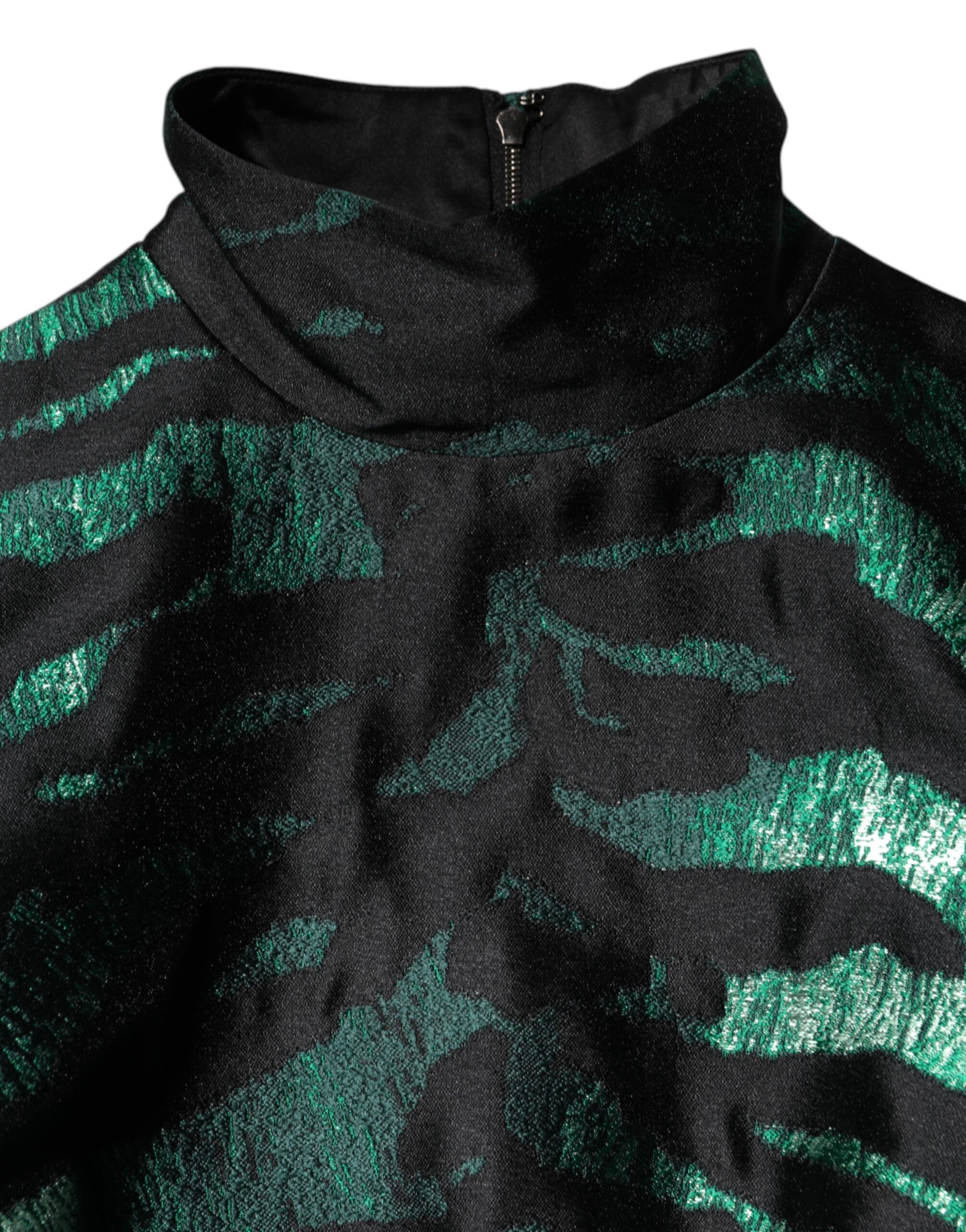 Black Green Metallic Jacquard Mini Long Women's Dress - Dolce & Gabbana - Modalova