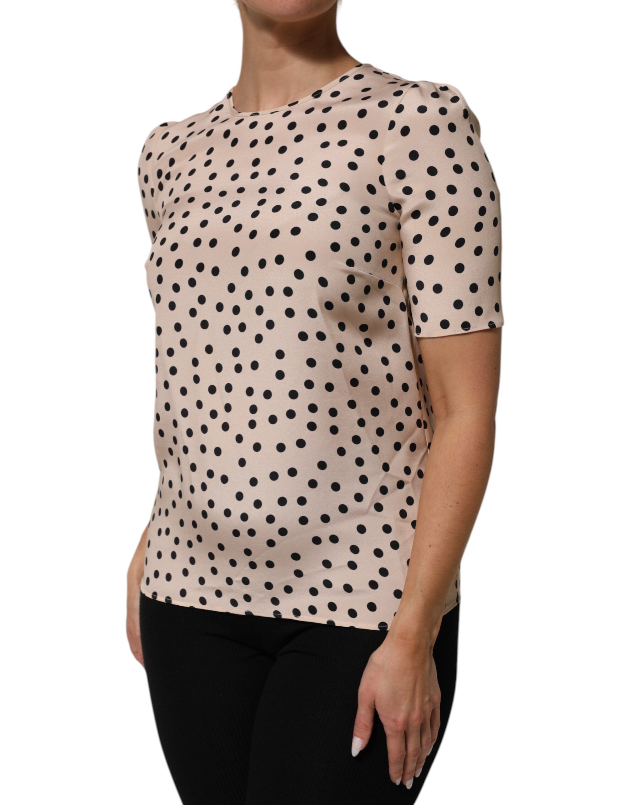 Black Polka Dot Silk Short Sleeve Blouse Women's Top - Dolce & Gabbana - Modalova