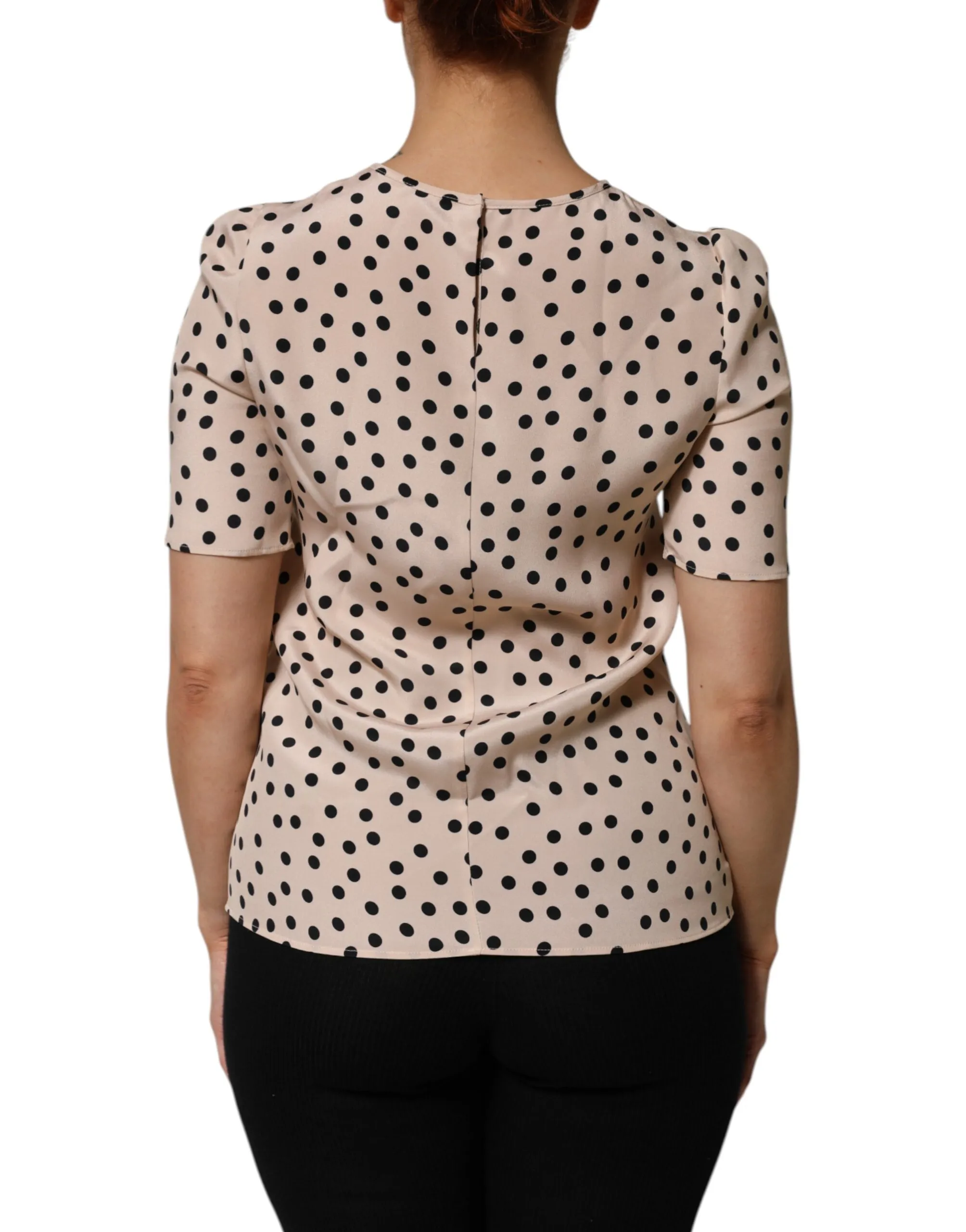 Black Polka Dot Silk Short Sleeve Blouse Women's Top - Dolce & Gabbana - Modalova