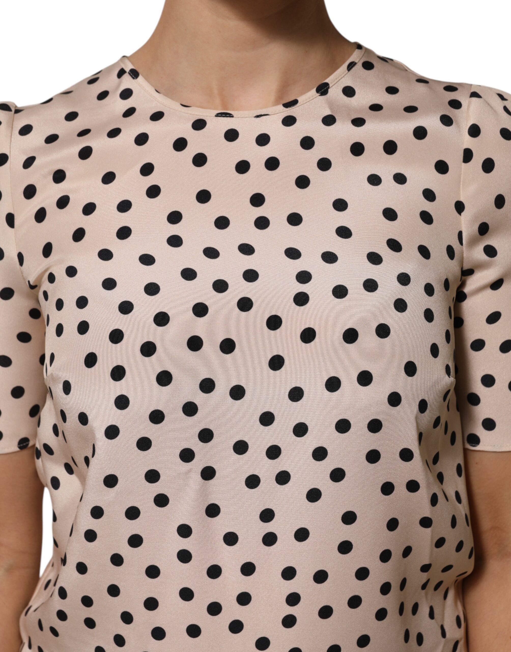 Black Polka Dot Silk Short Sleeve Blouse Women's Top - Dolce & Gabbana - Modalova