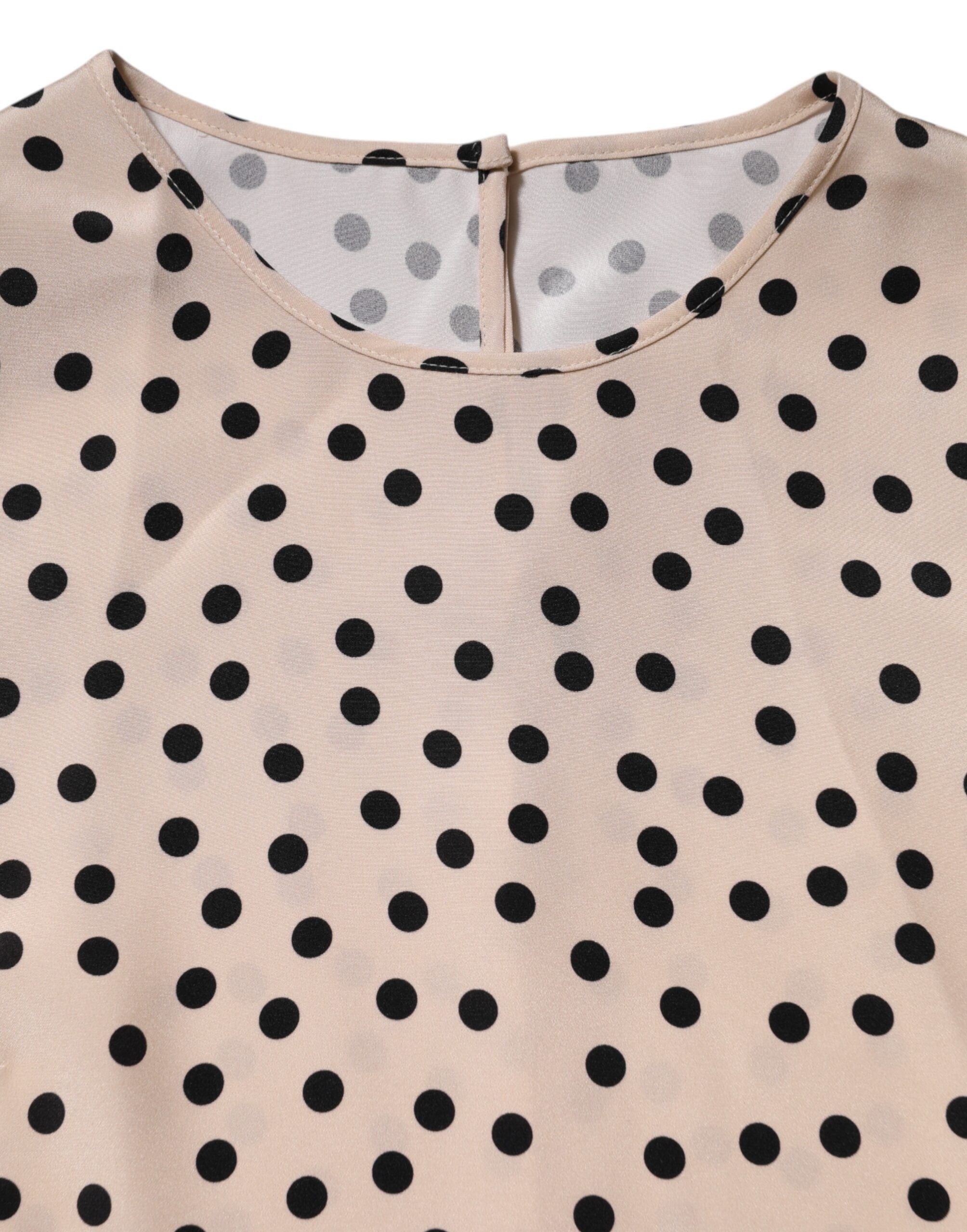 Black Polka Dot Silk Short Sleeve Blouse Women's Top - Dolce & Gabbana - Modalova