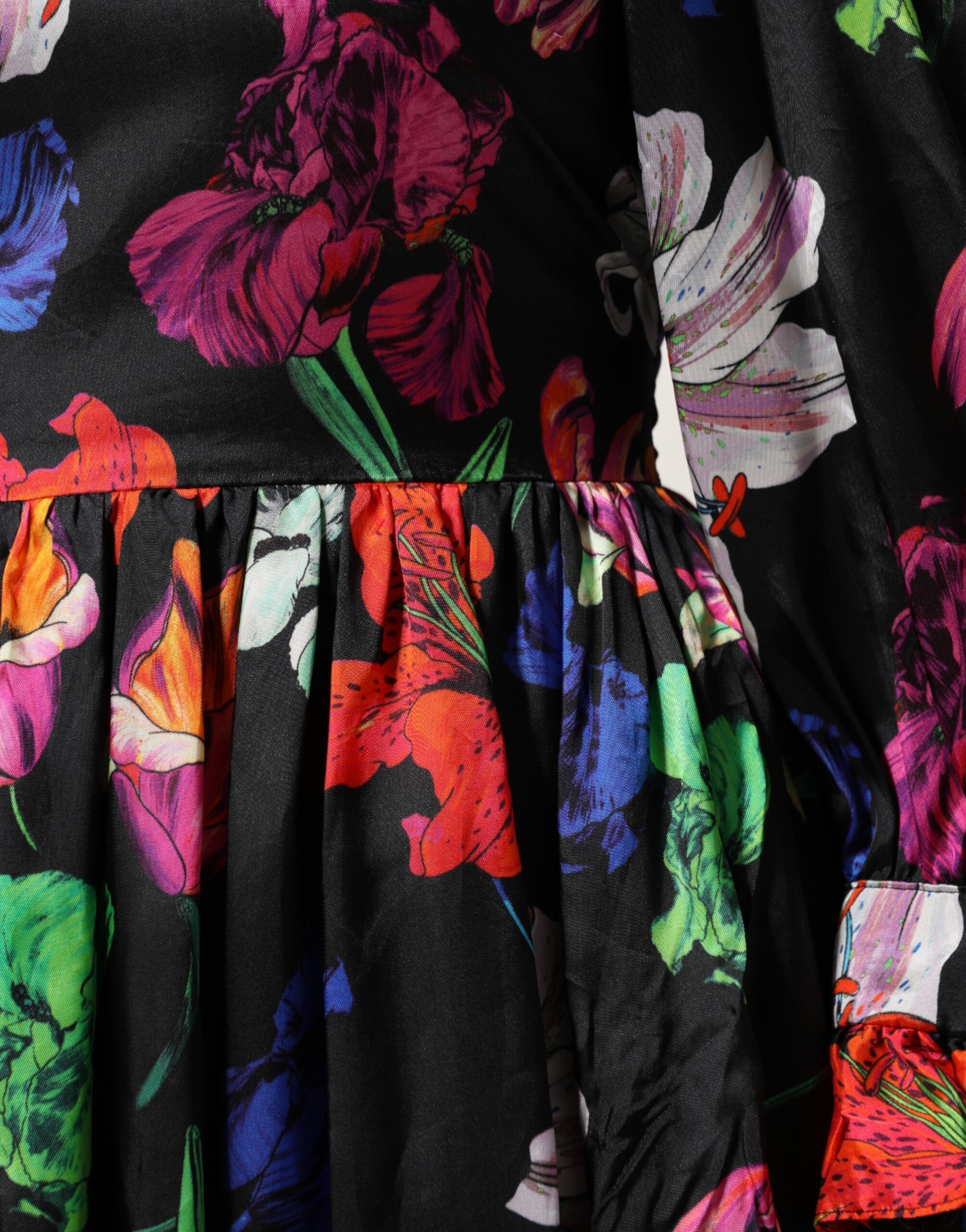 Women's Black Floral Ruffle Long Sleeve Mini Women's Dress - MSGM - Modalova