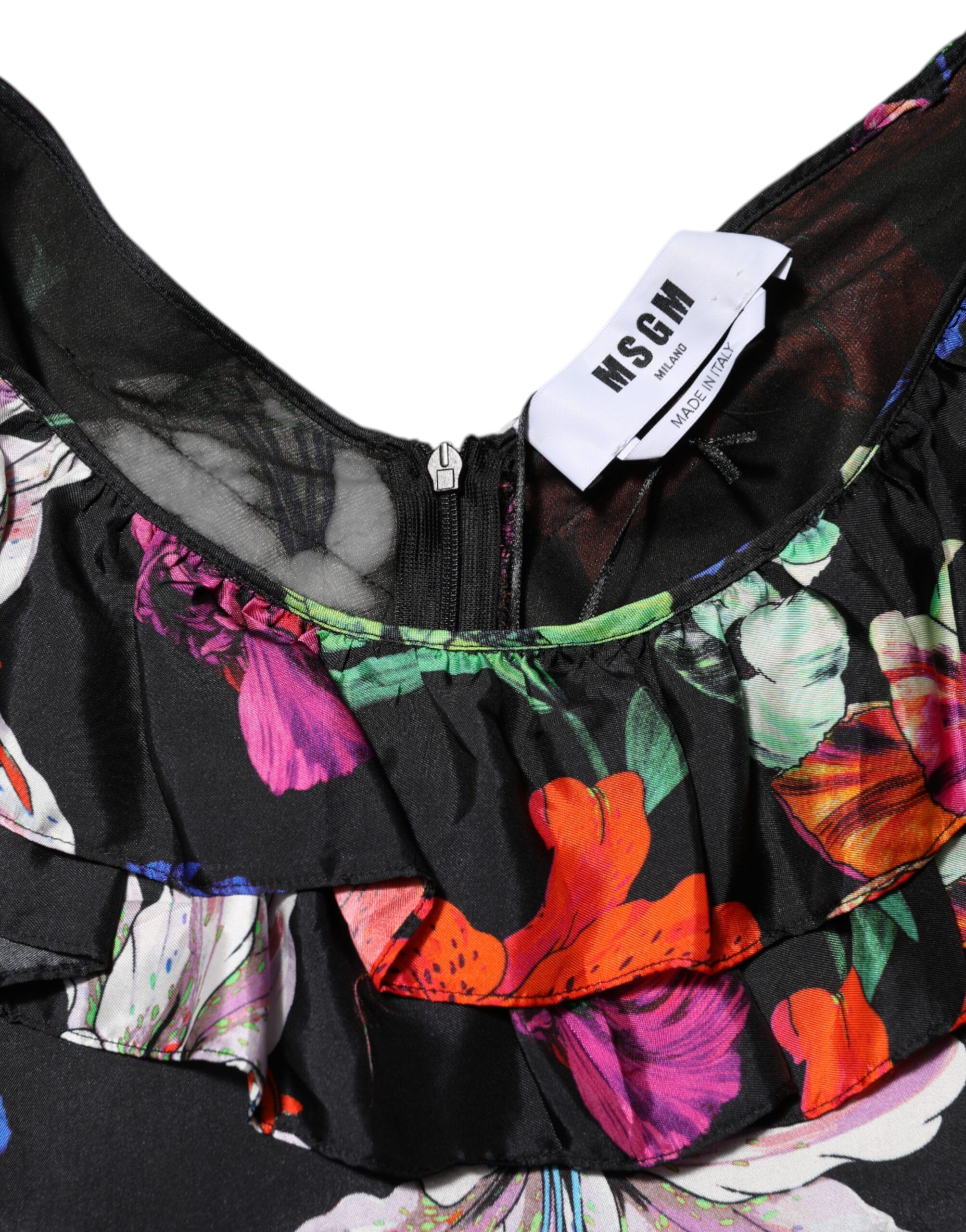 Women's Black Floral Ruffle Long Sleeve Mini Women's Dress - MSGM - Modalova