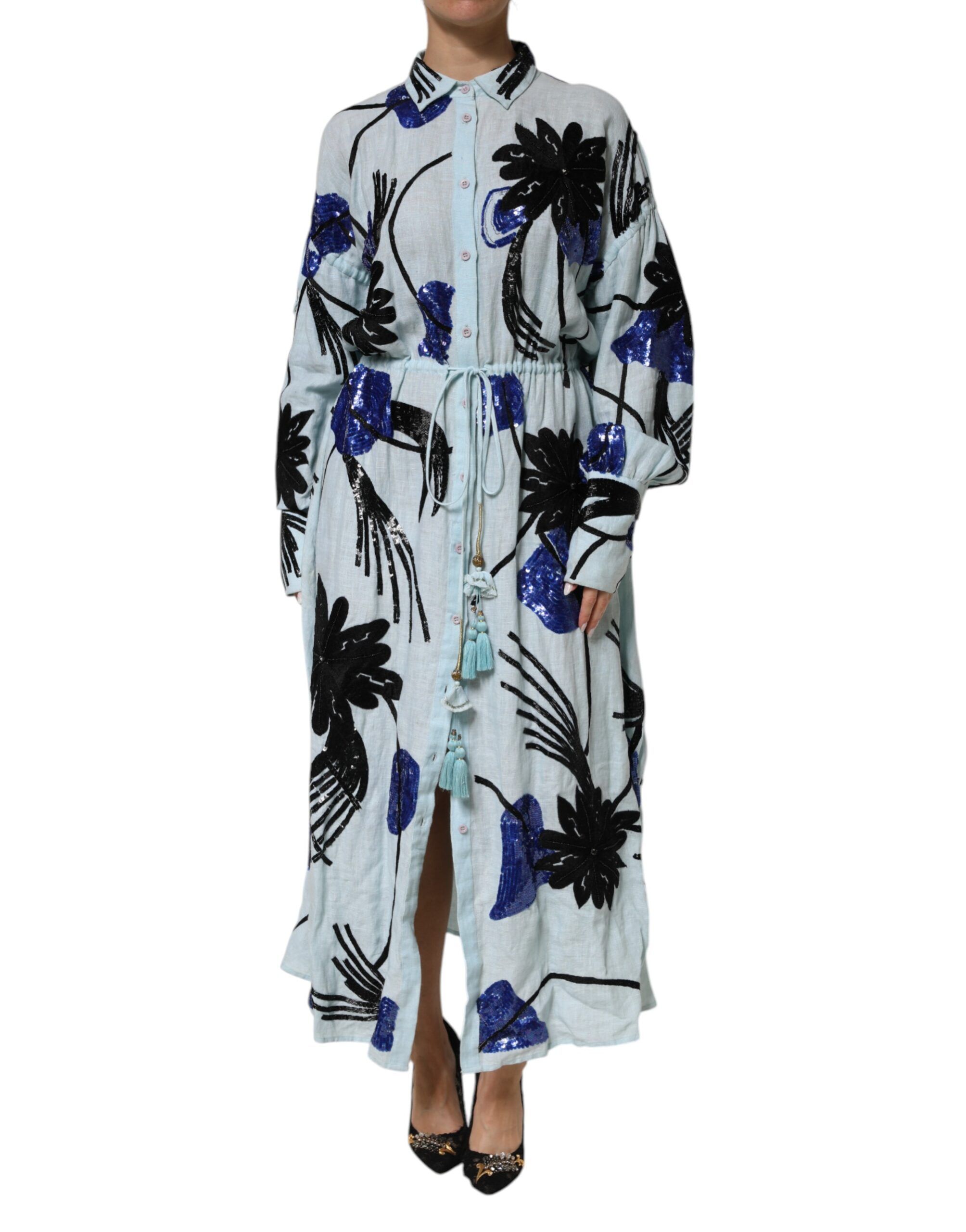 Blue Sequin Embellished Shirt Maxi Women's Dress (Pre-Owned) - Christian Pellizzari - Modalova