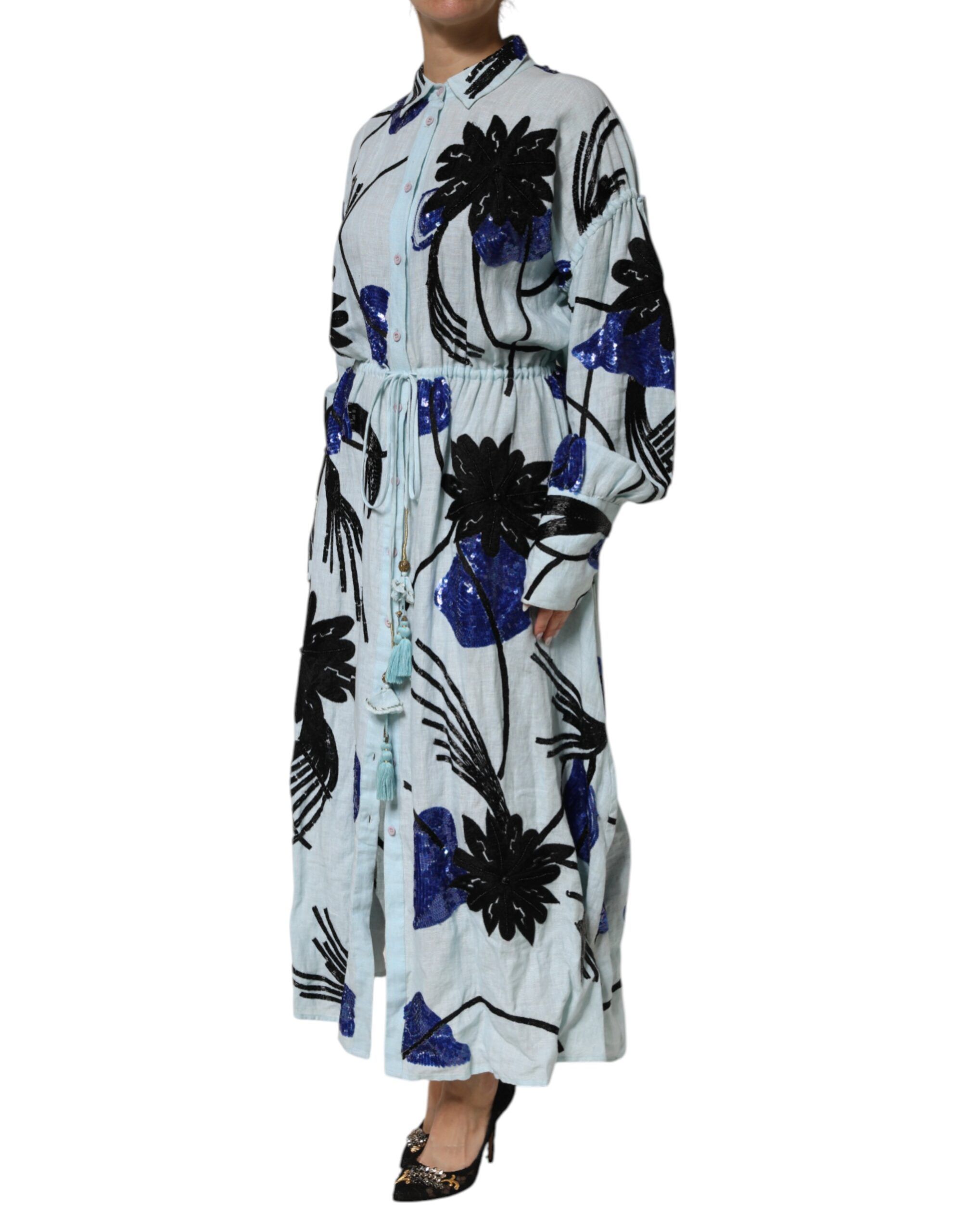 Blue Sequin Embellished Shirt Maxi Women's Dress (Pre-Owned) - Christian Pellizzari - Modalova