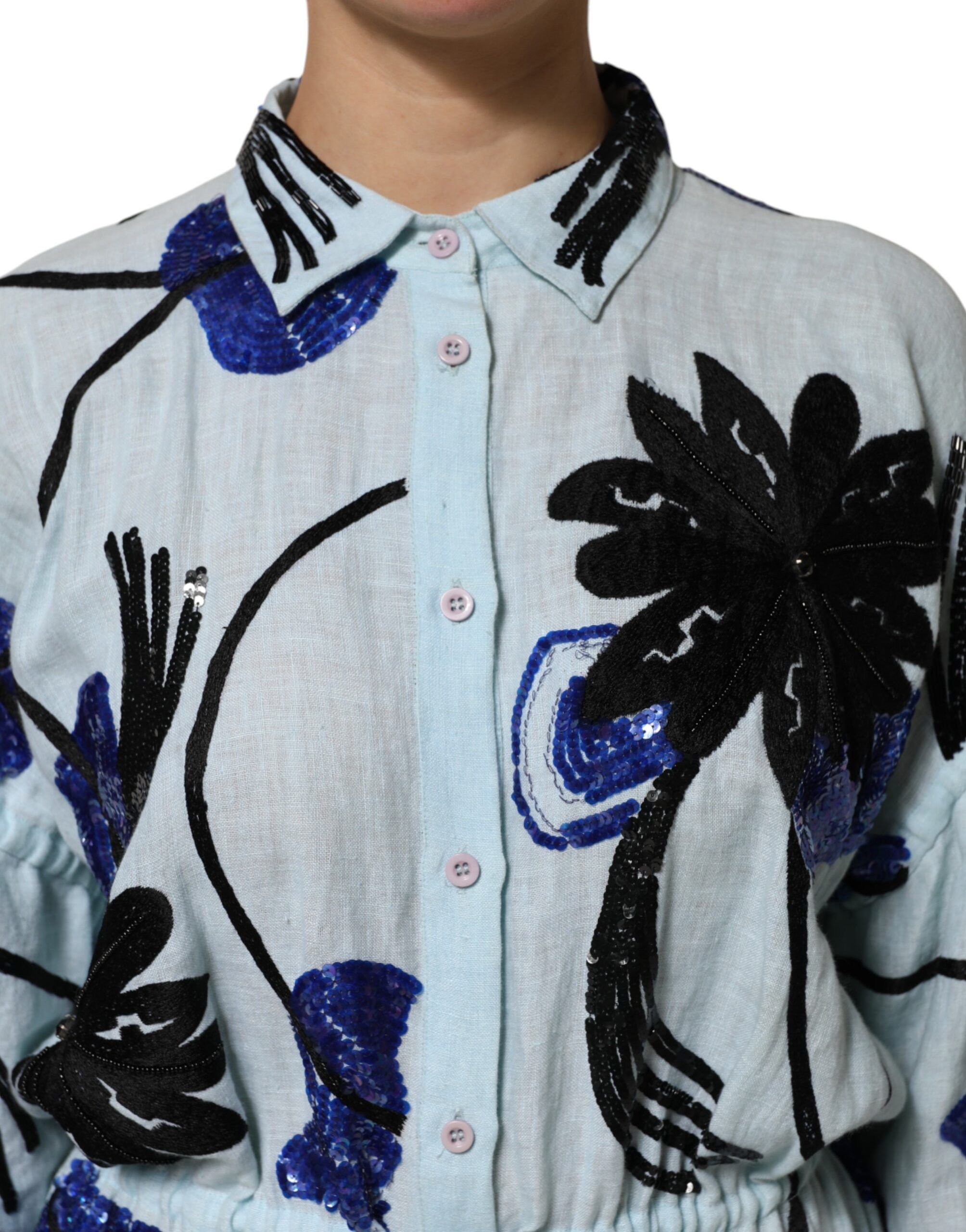 Blue Sequin Embellished Shirt Maxi Women's Dress (Pre-Owned) - Christian Pellizzari - Modalova