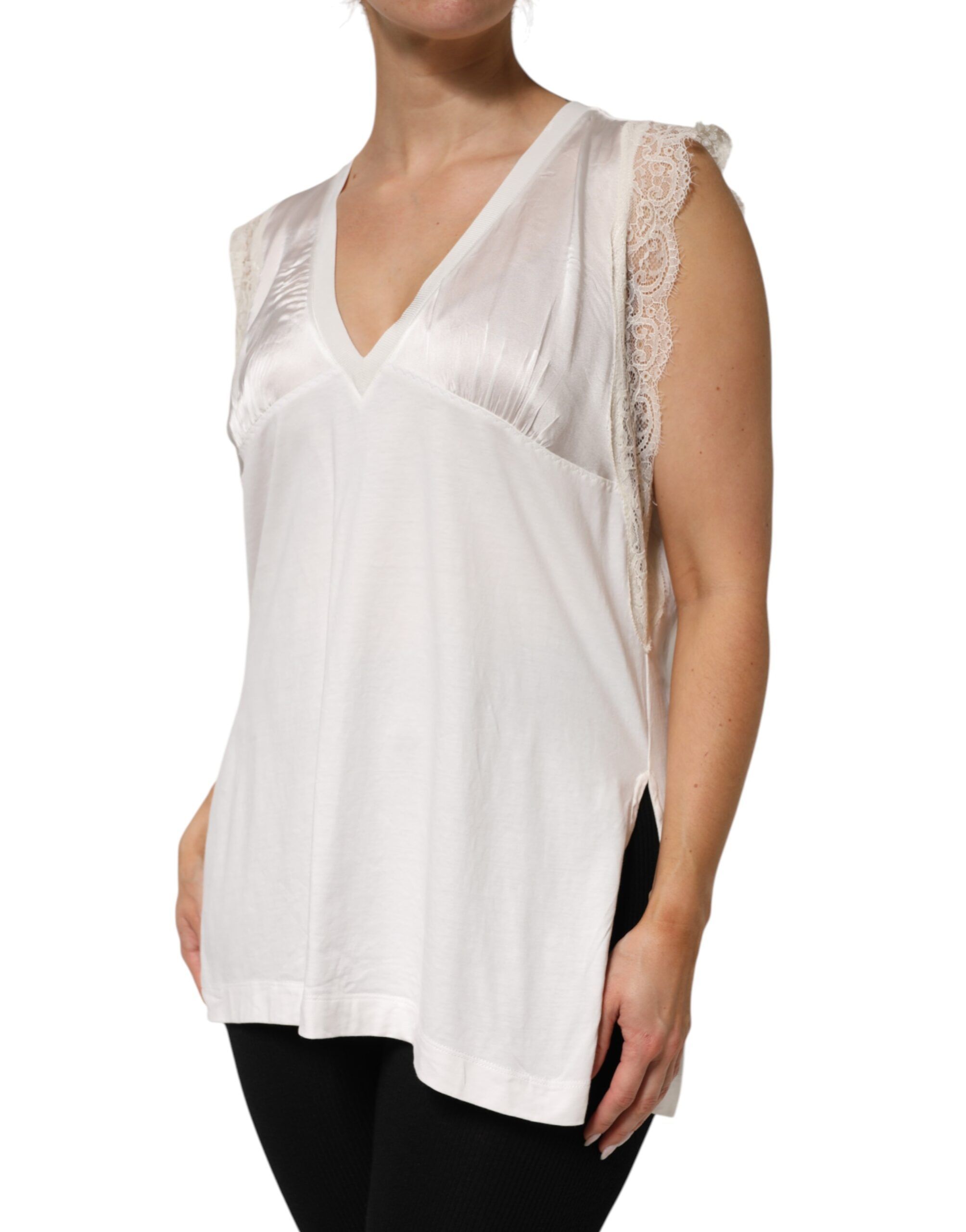 Silk Blend Lace Trim Sleeveless V-Neck Women’s Women's Top - PINKO - Modalova