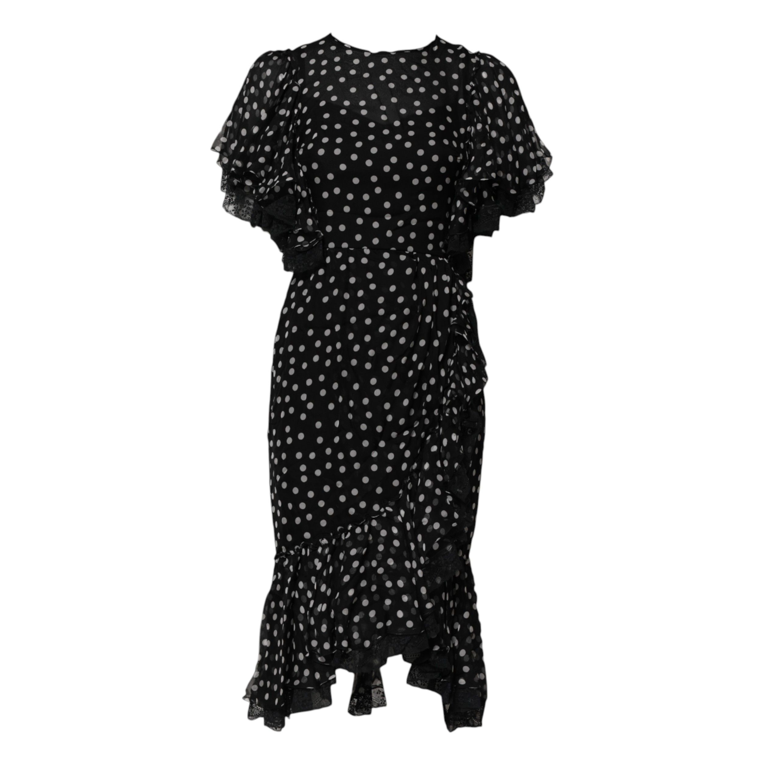 Black White Lace Polka Dot Chiffon Women's Dress - Dolce & Gabbana - Modalova