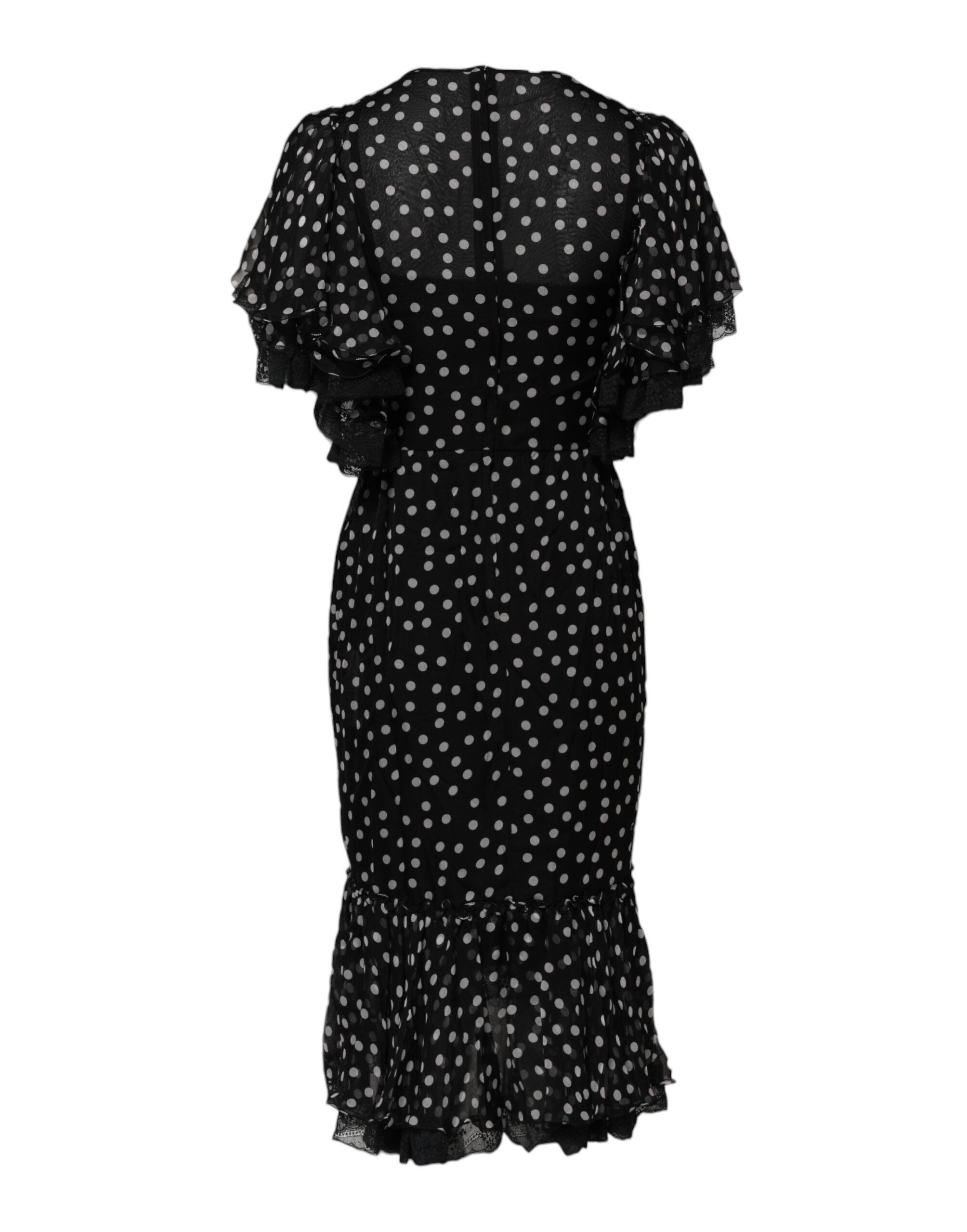Black White Lace Polka Dot Chiffon Women's Dress - Dolce & Gabbana - Modalova