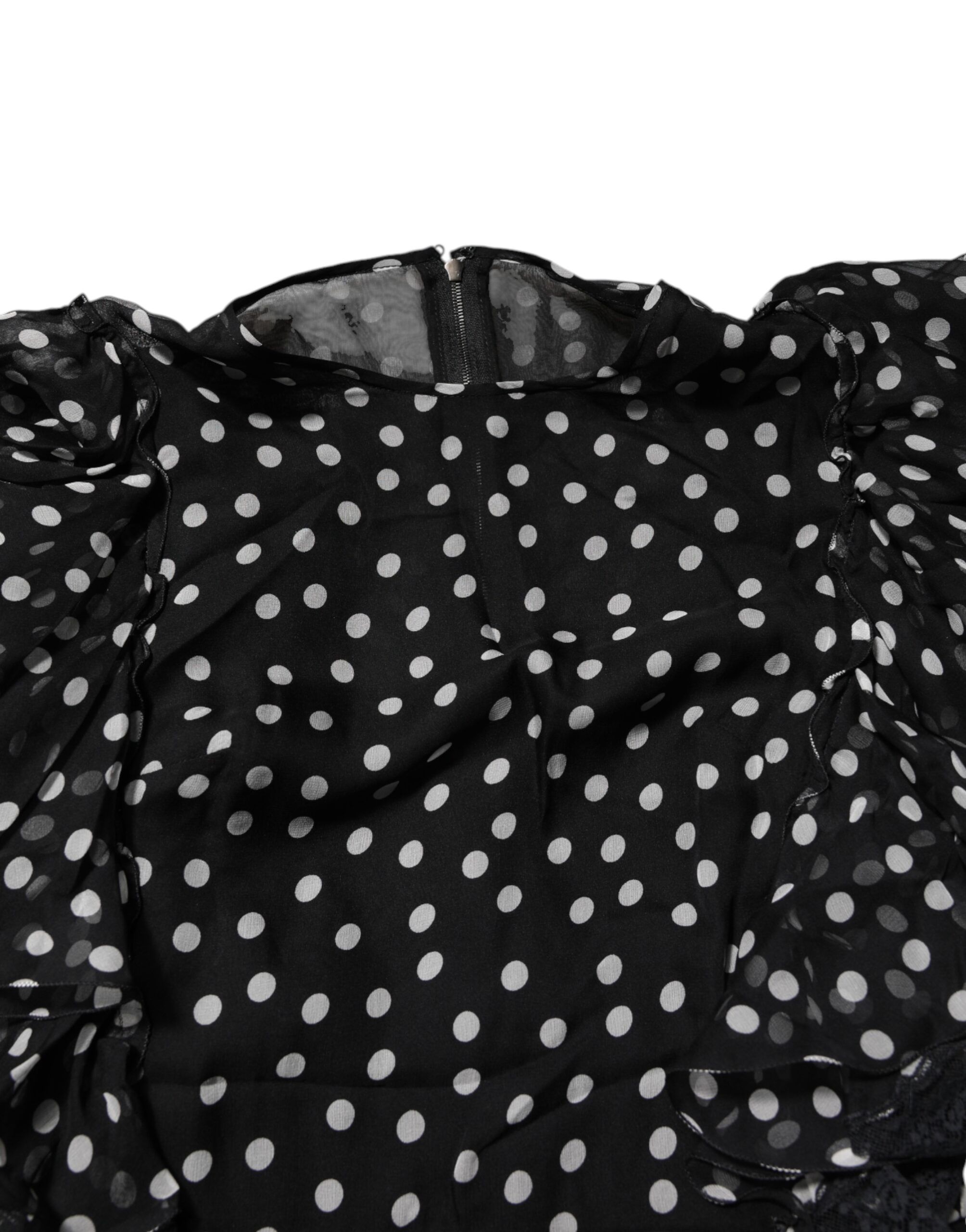 Black White Lace Polka Dot Chiffon Women's Dress - Dolce & Gabbana - Modalova
