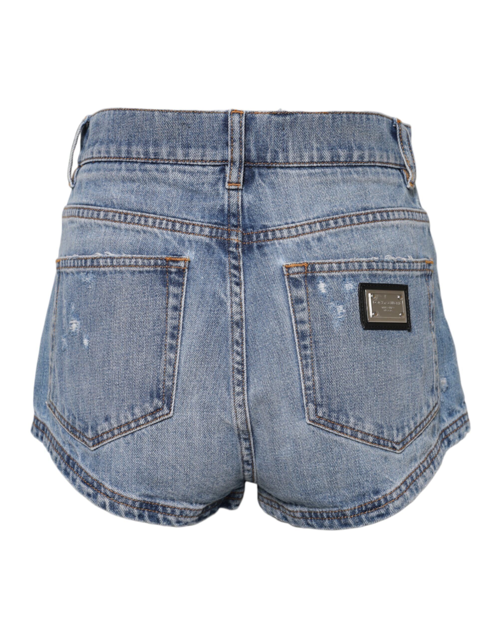 Logo Plaque Denim Cotton Hot Pants Women's Shorts - Dolce & Gabbana - Modalova