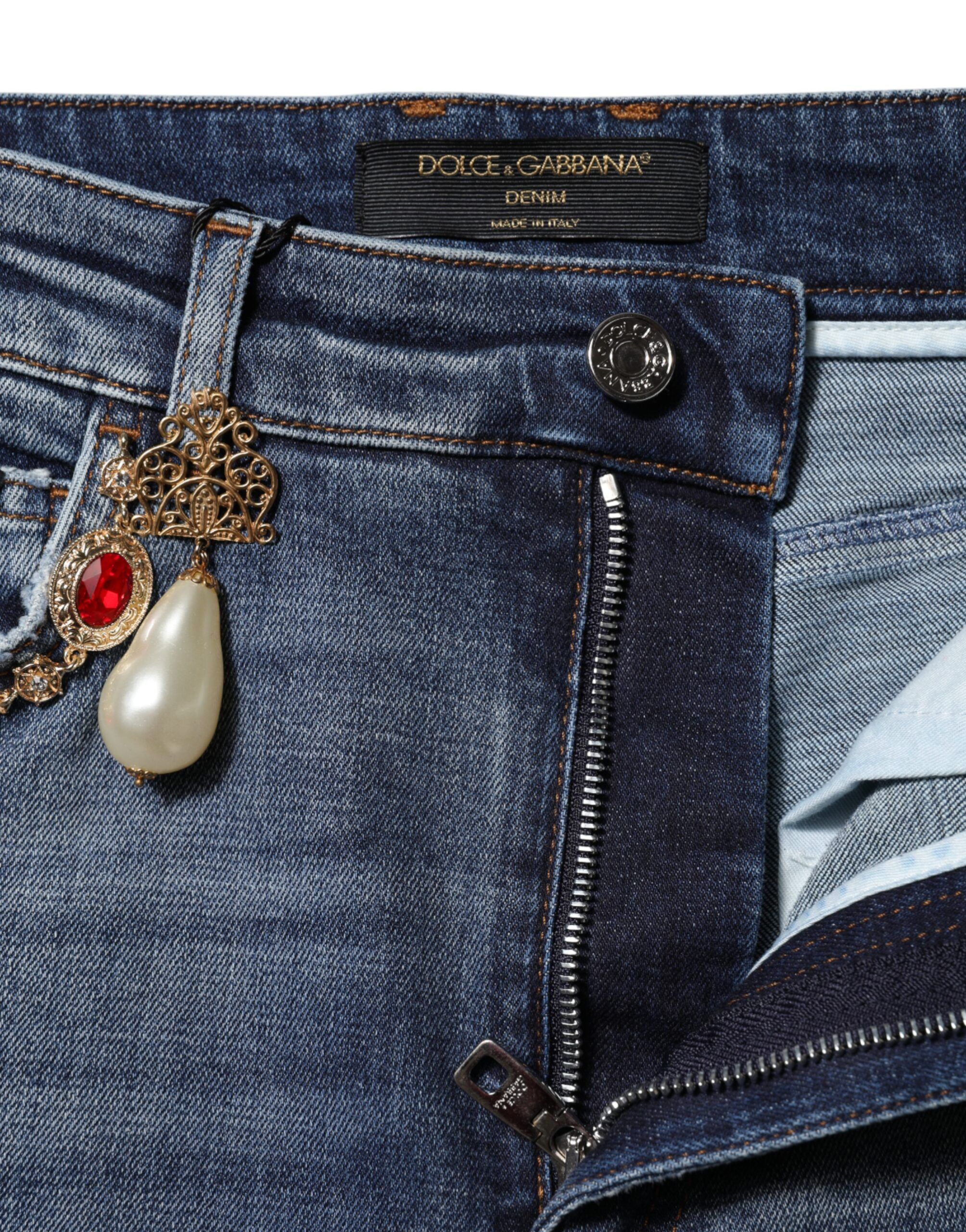 Rhinestone Embellished Denim Women's Jeans - Dolce & Gabbana - Modalova