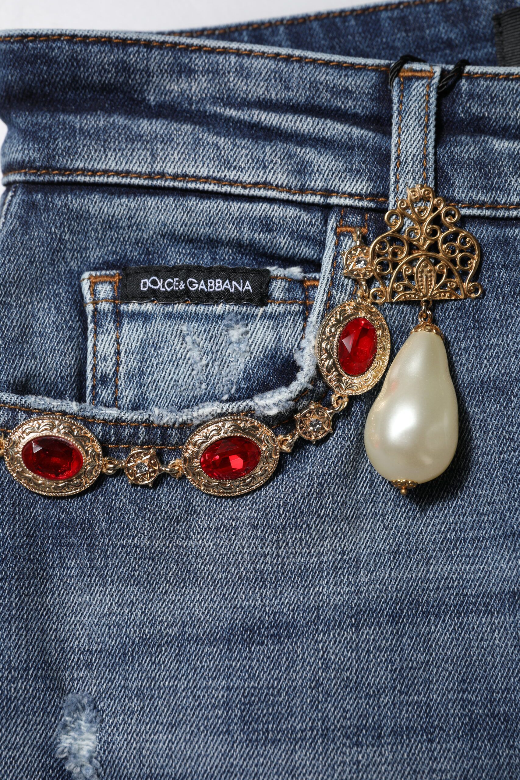 Rhinestone Embellished Denim Women's Jeans - Dolce & Gabbana - Modalova