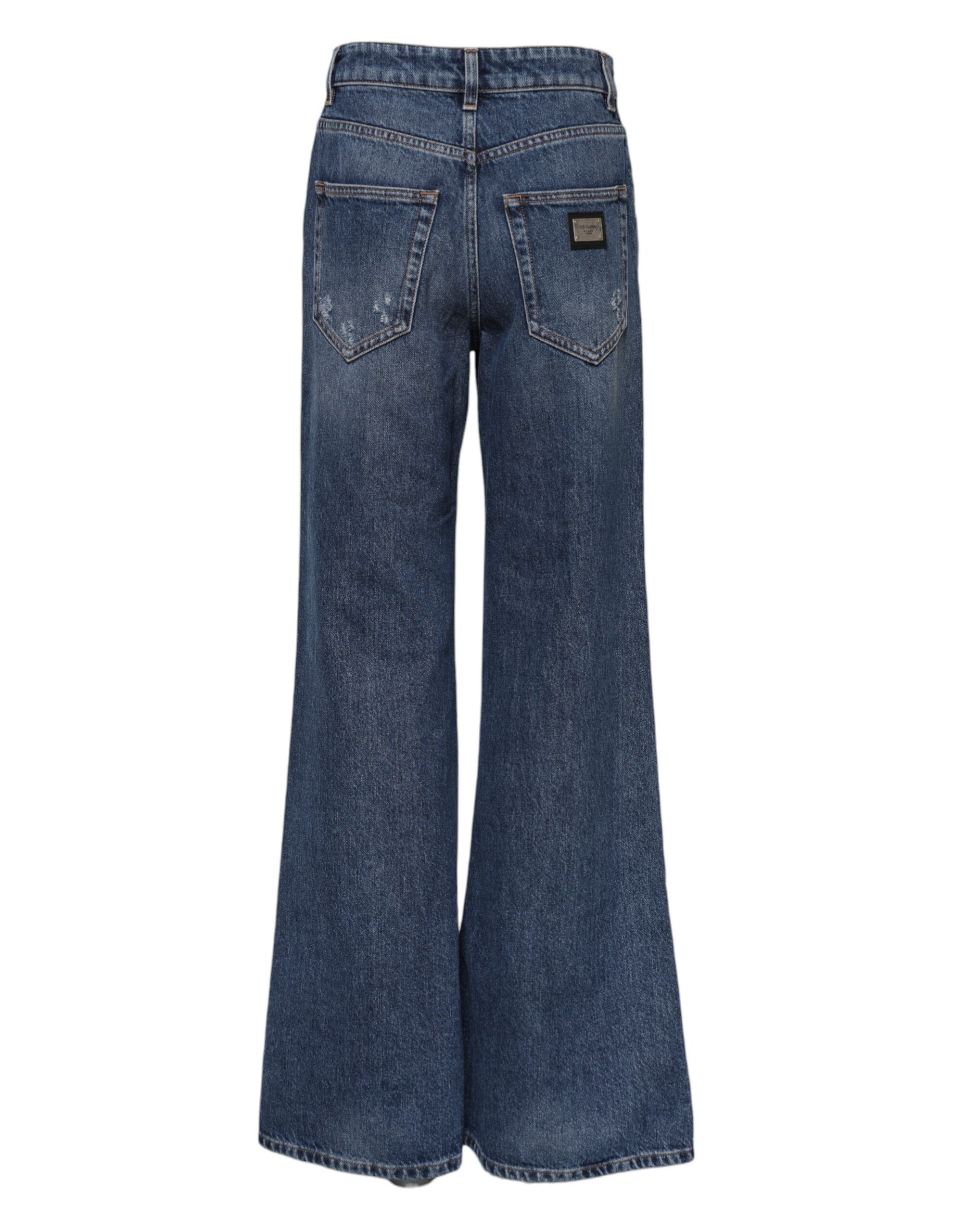 Cotton Wide Leg Tattered Denim Women's Jeans - Dolce & Gabbana - Modalova