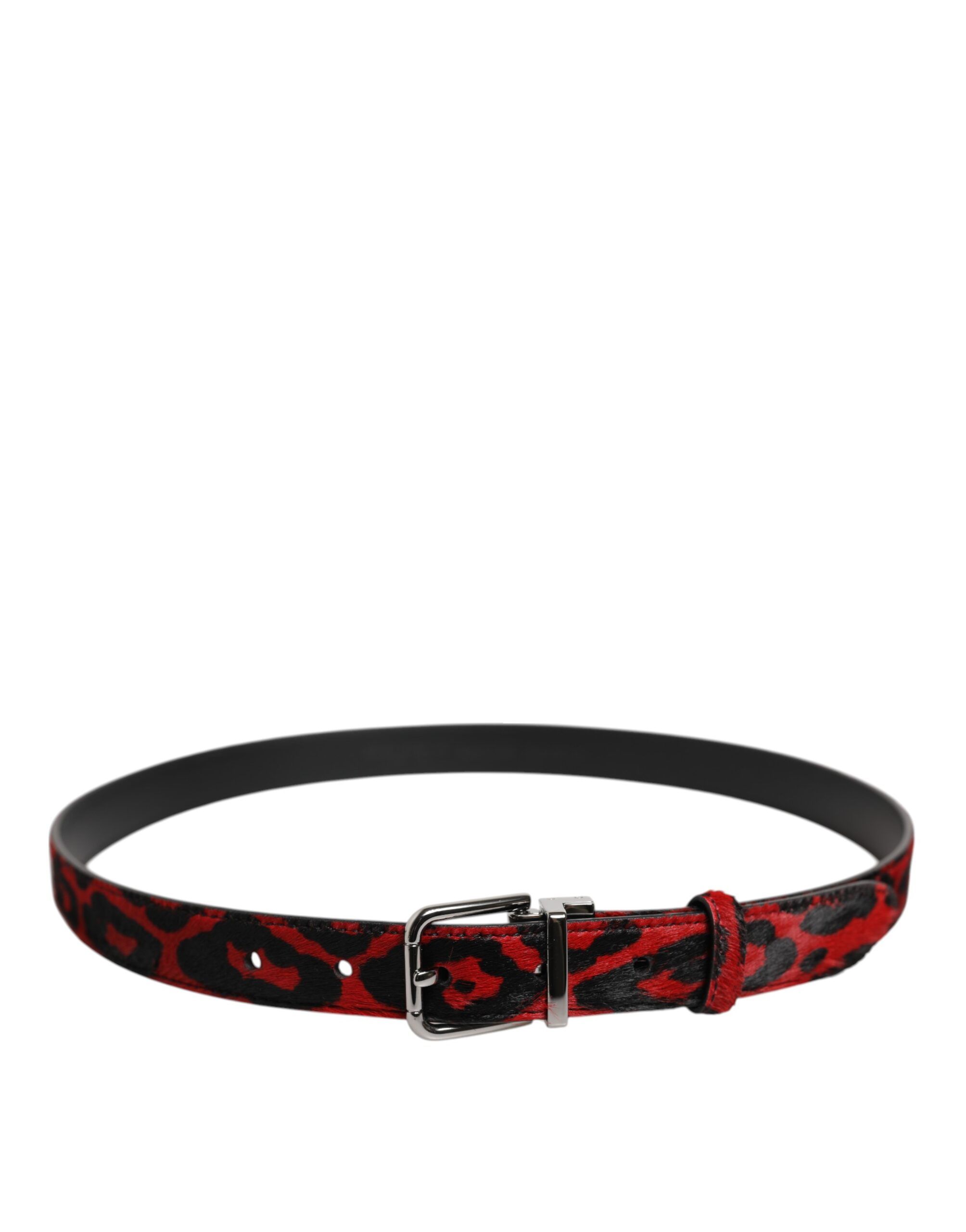 Black Red Leopard Silver Metal Buckle Men's Belt - Dolce & Gabbana - Modalova