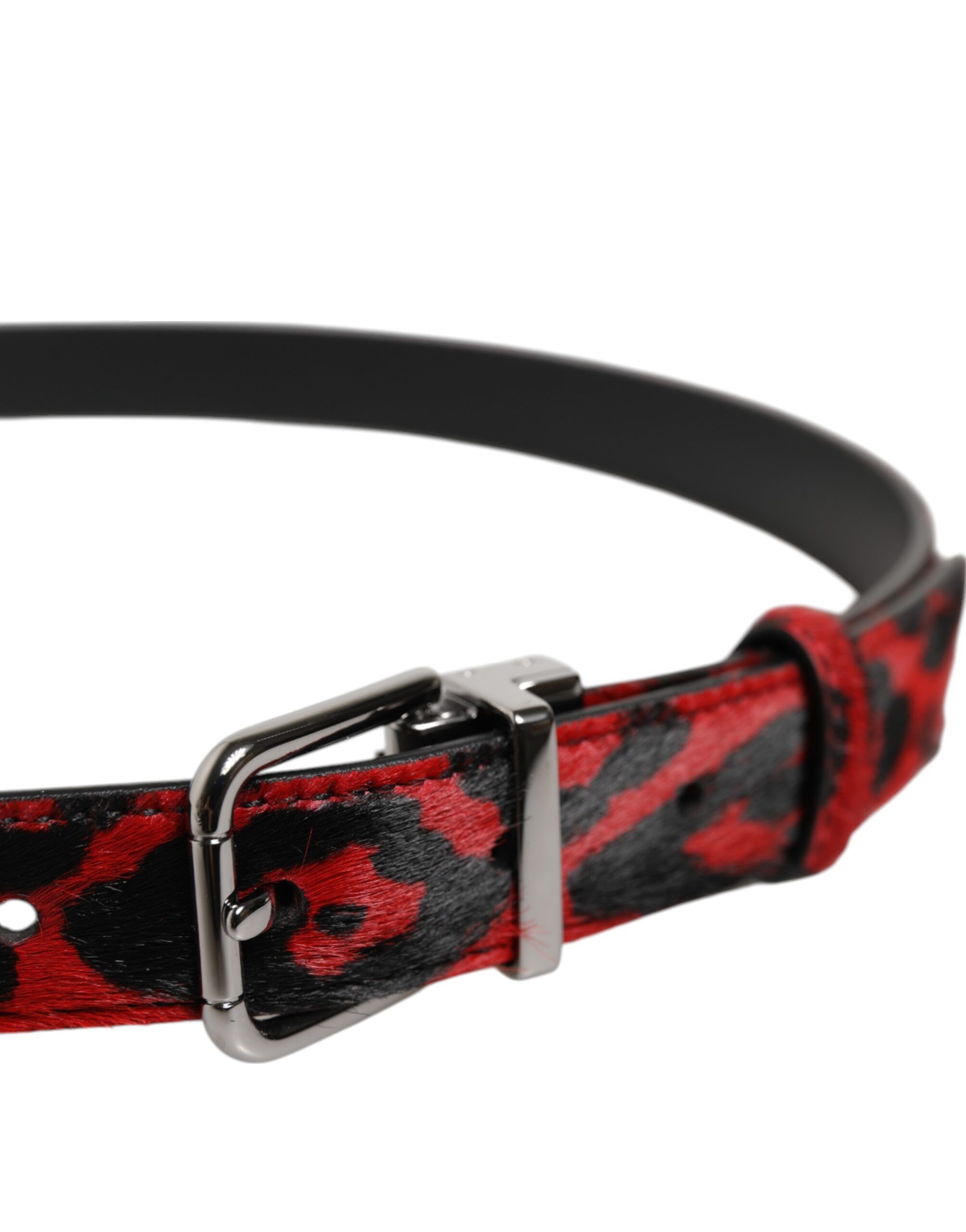 Black Red Leopard Silver Metal Buckle Men's Belt - Dolce & Gabbana - Modalova
