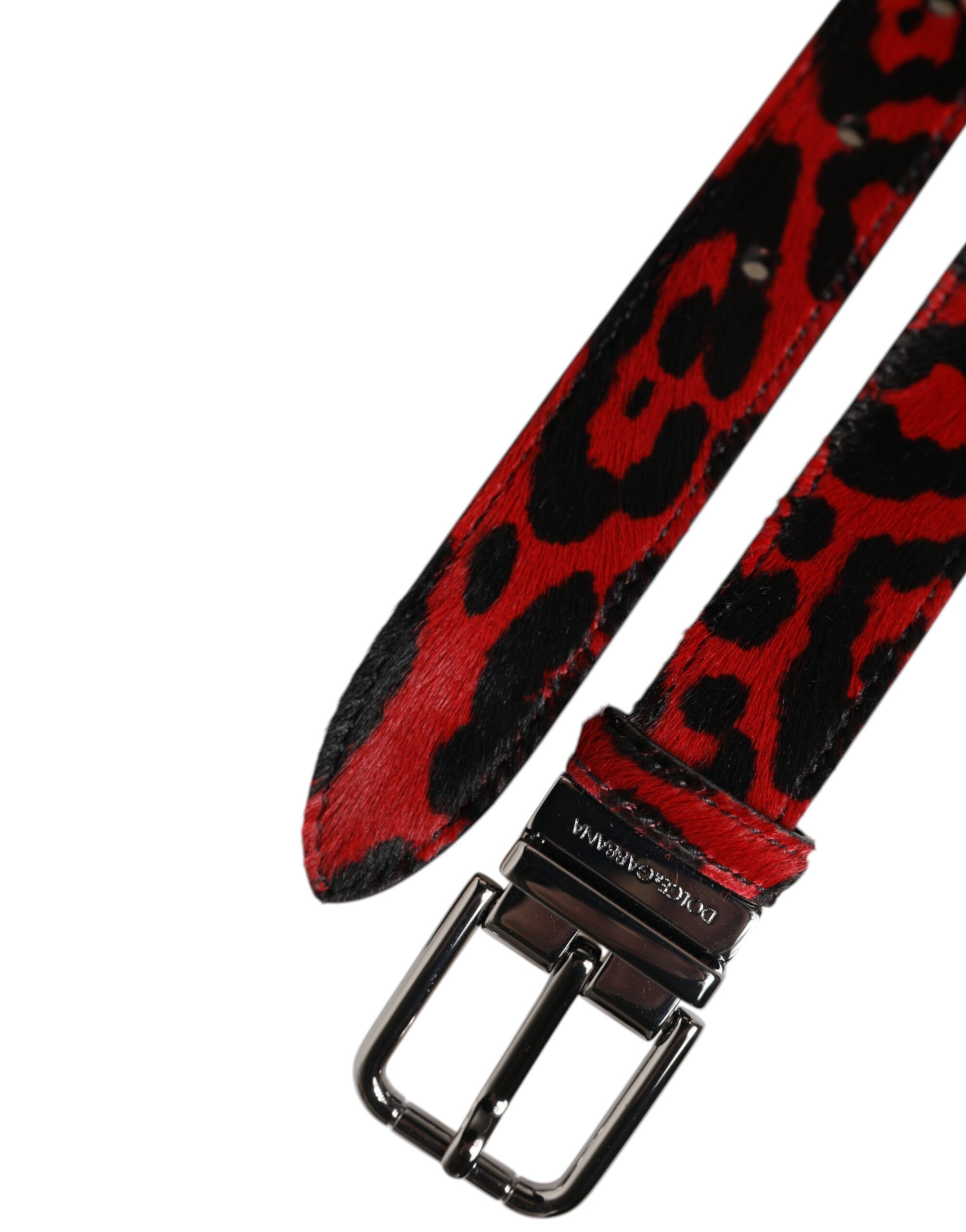 Black Red Leopard Silver Metal Buckle Men's Belt - Dolce & Gabbana - Modalova