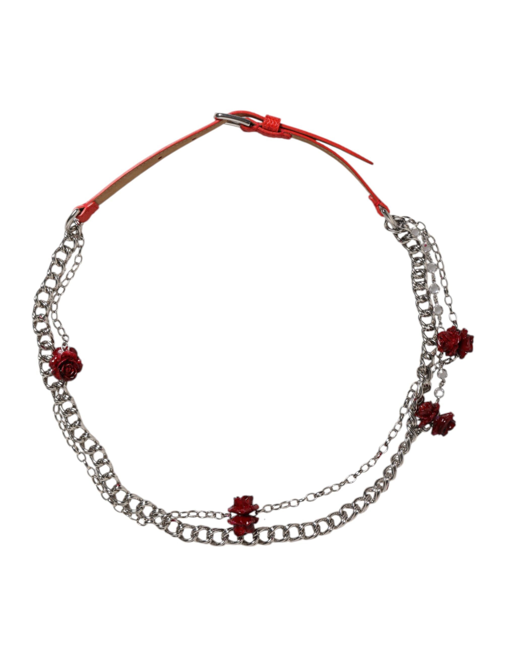 Leather Silver Chain Floral Cintura Women's Belt - Dolce & Gabbana - Modalova