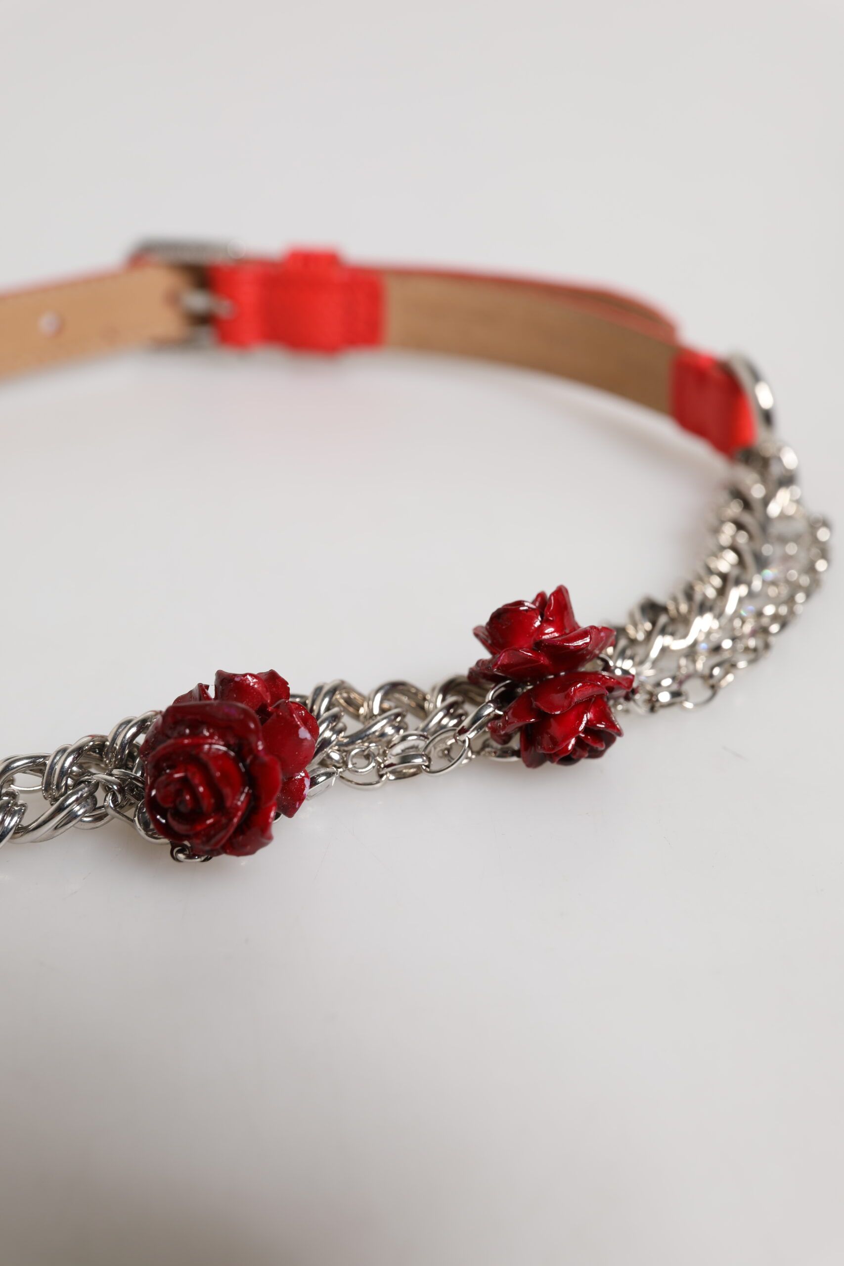 Leather Silver Chain Floral Cintura Women's Belt - Dolce & Gabbana - Modalova