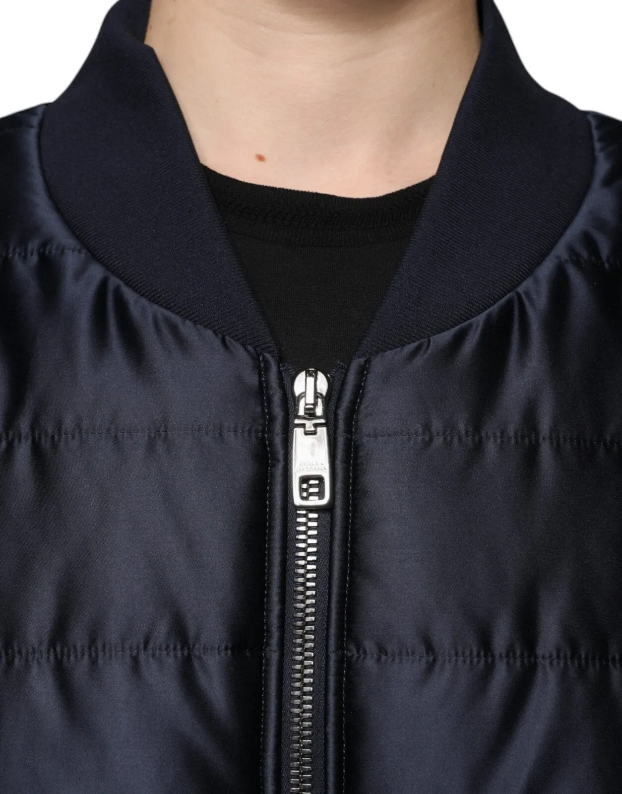 Dark Blue Quilted Full Zip Bomber Men's Jacket - Dolce & Gabbana - Modalova